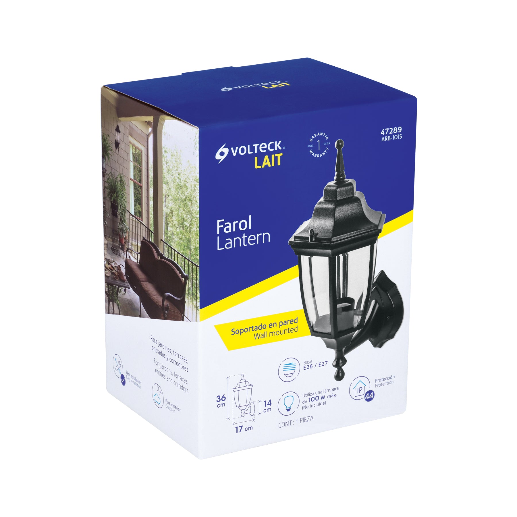 Arbotante farol soportado, negro, 1XE26