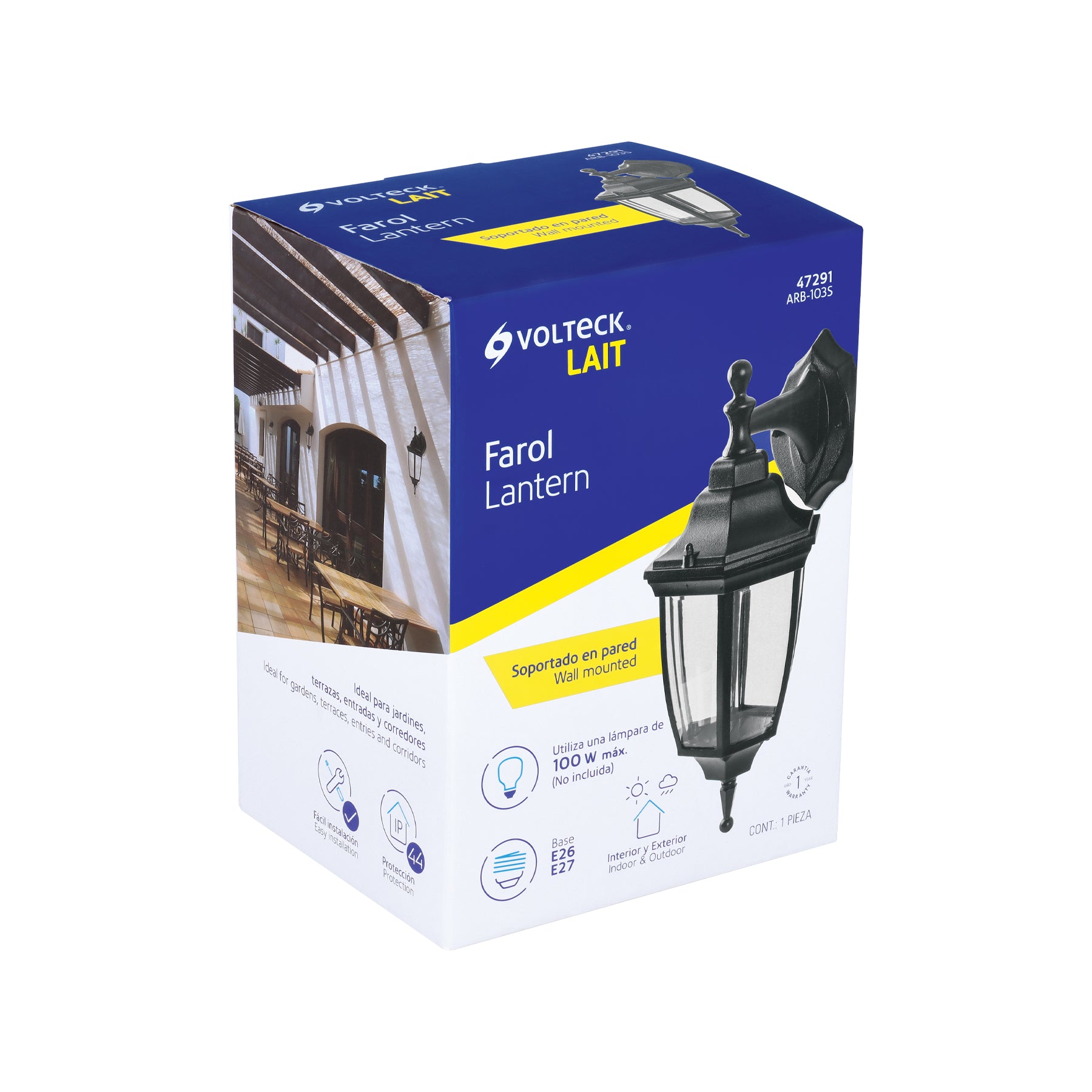 Arbotante farol suspendido, negro, 1XE26