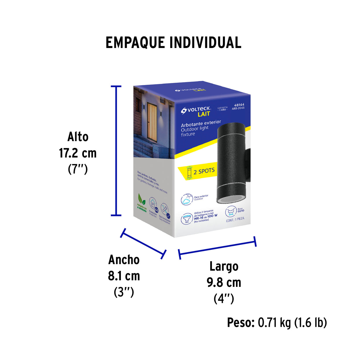 Arbotante exterior, cilíndrico, spot, 2xMR16GU10, negro