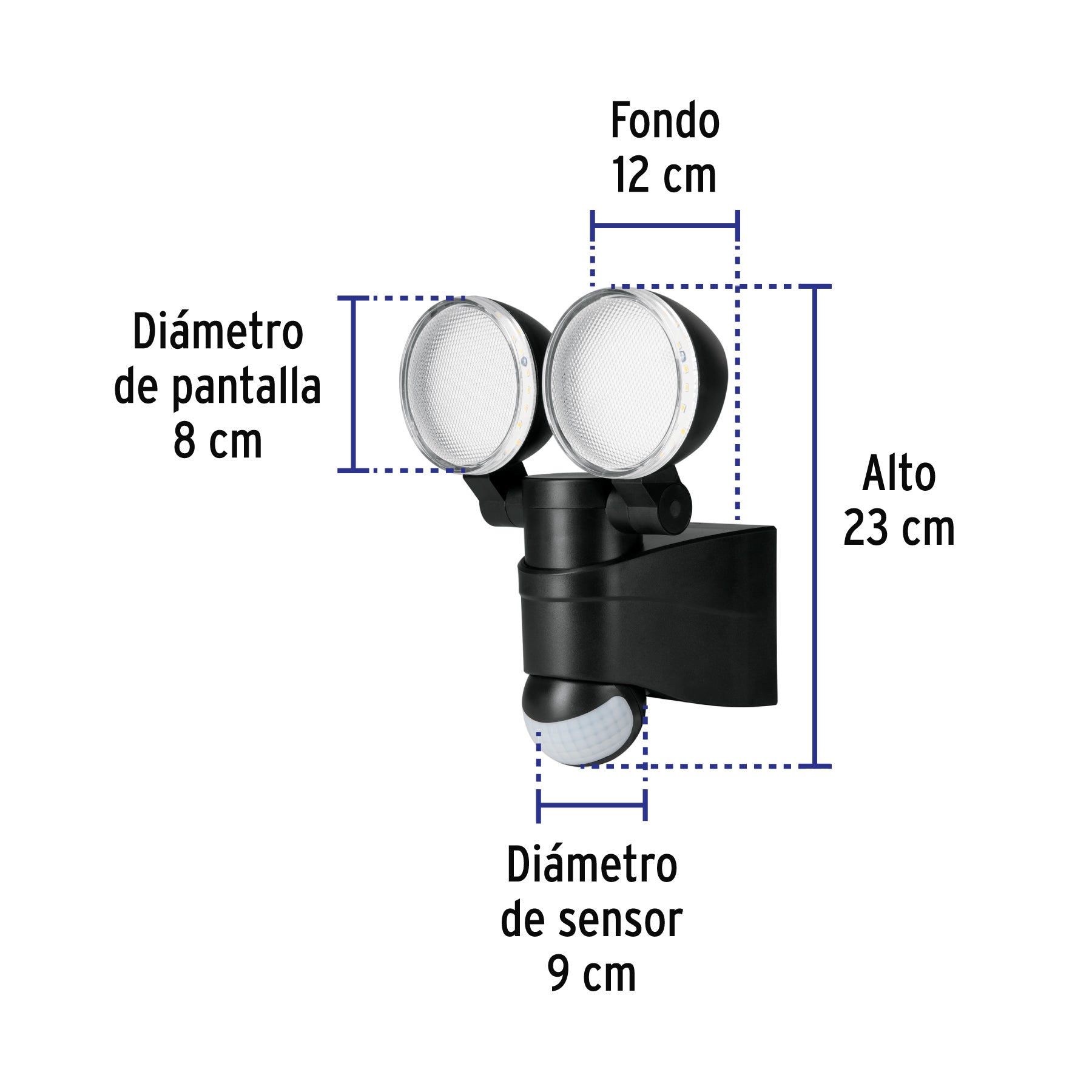 Arbotante negro con sensor de movimiento, LED, 12 W