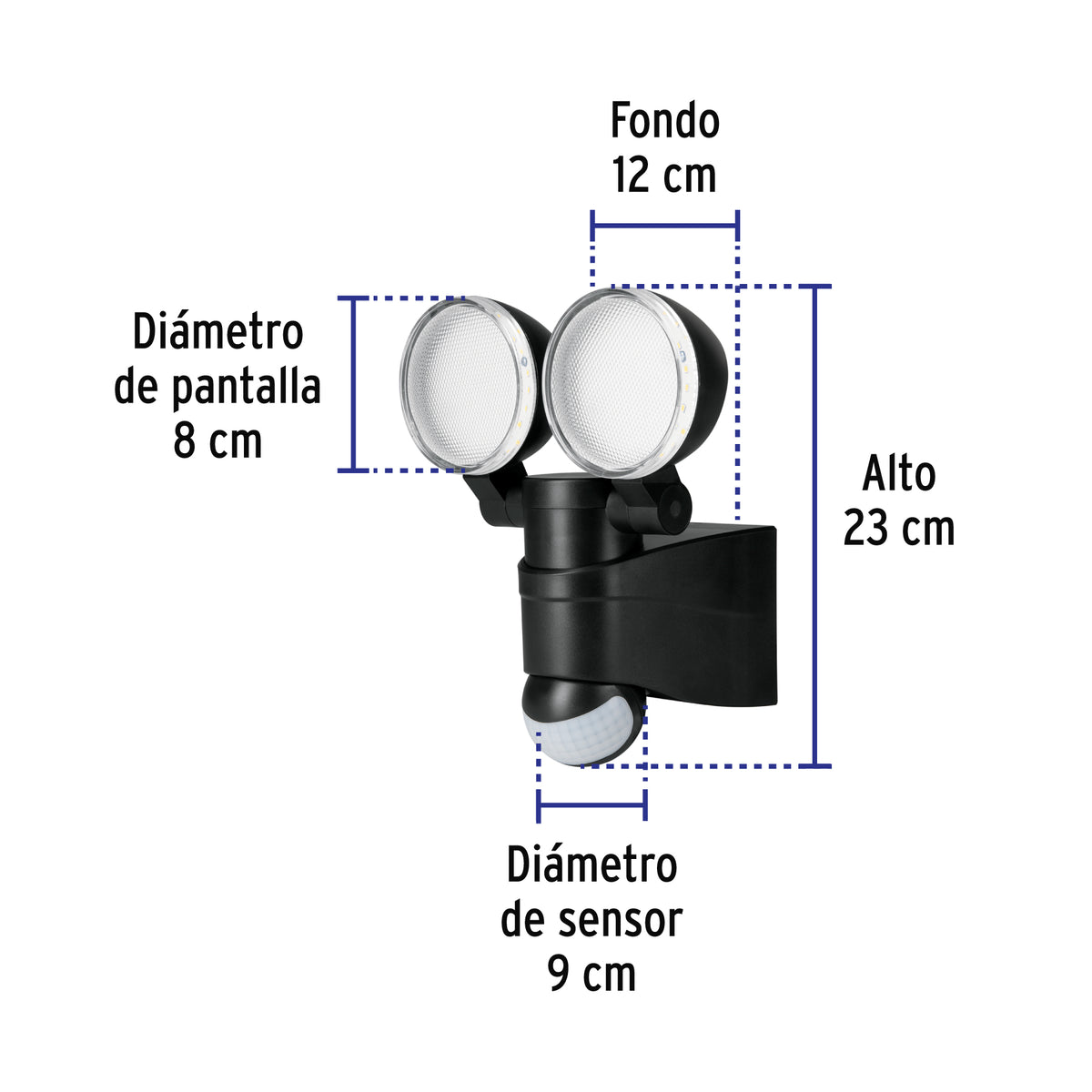 Arbotante negro con sensor de movimiento, LED, 12 W