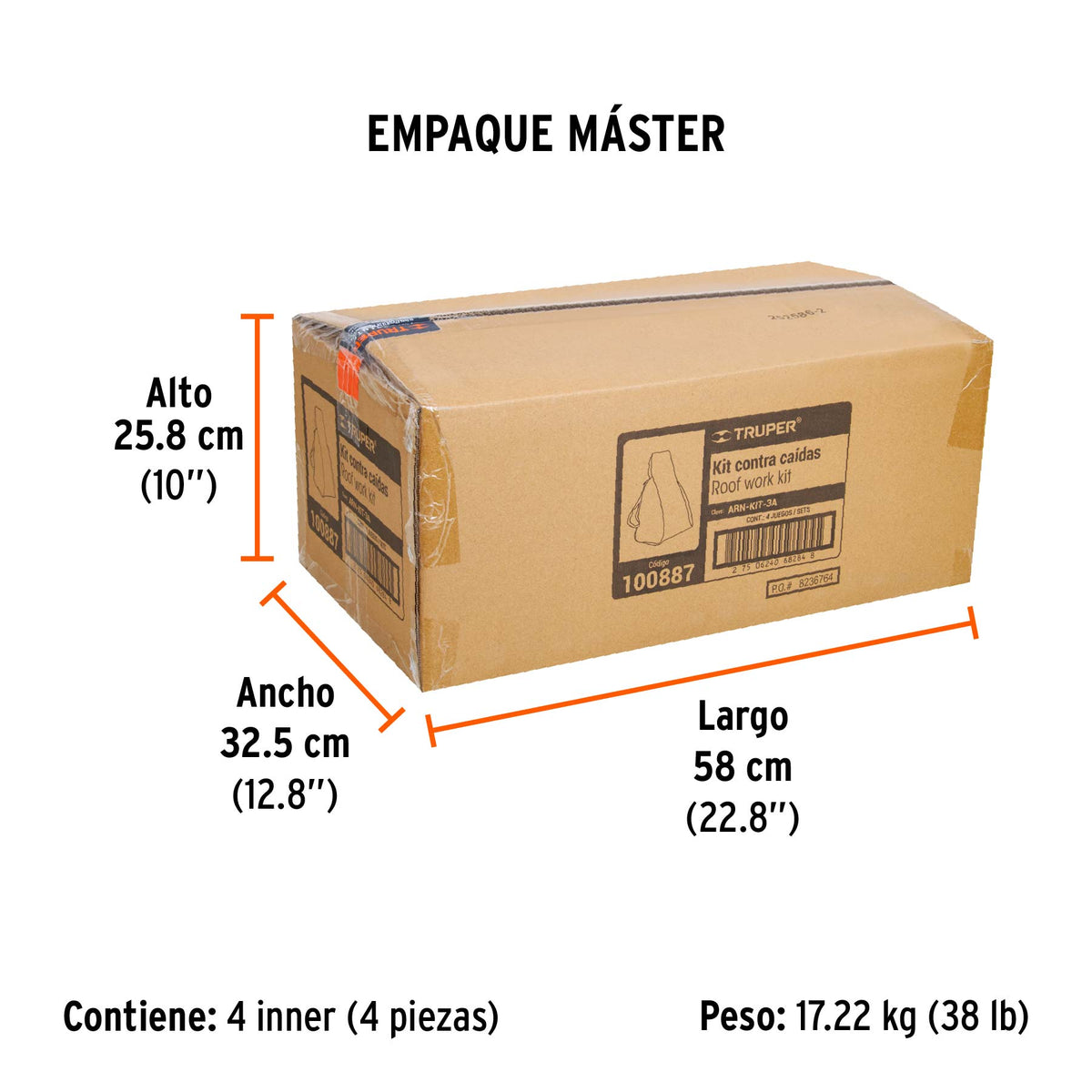 Kit contra caídas con arnés de tres anillos, ANSI, TRUPER
