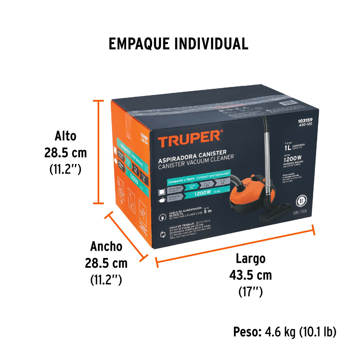 Aspiradora canister 1.2 L, Truper