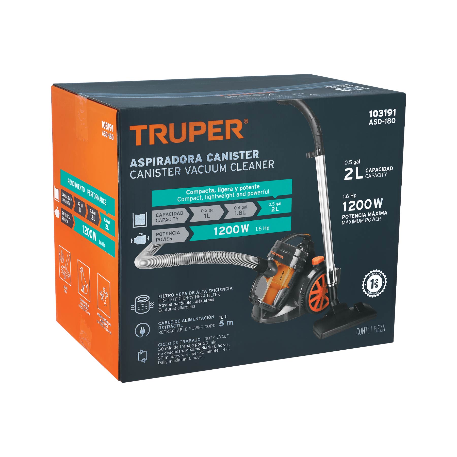 Aspiradora canister 1.8 L, Truper