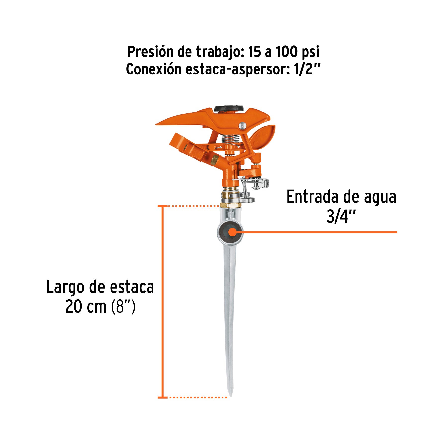 Aspersor metálico una vía, estaca de 11"