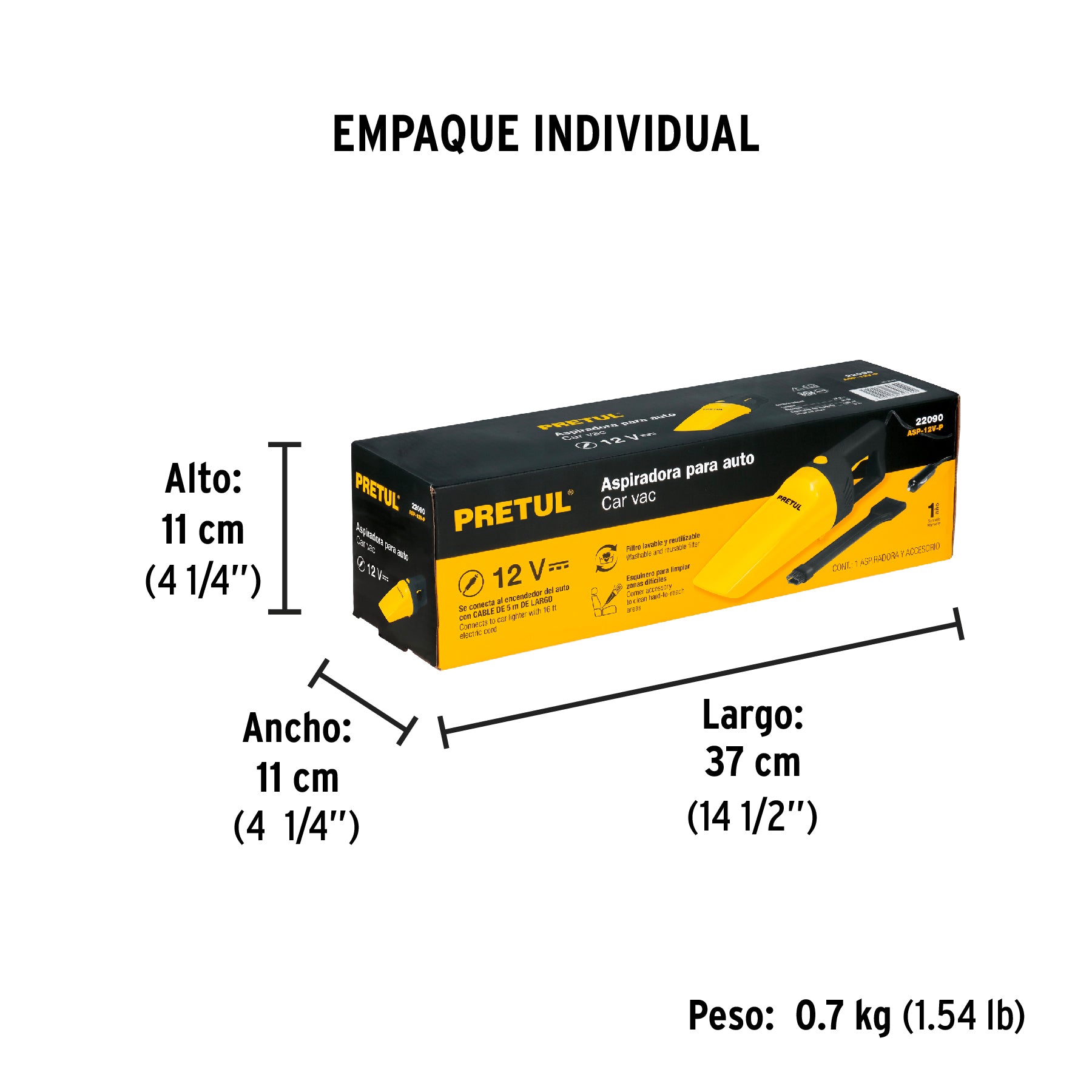 Aspiradora para auto, de 12 volts, Pretul