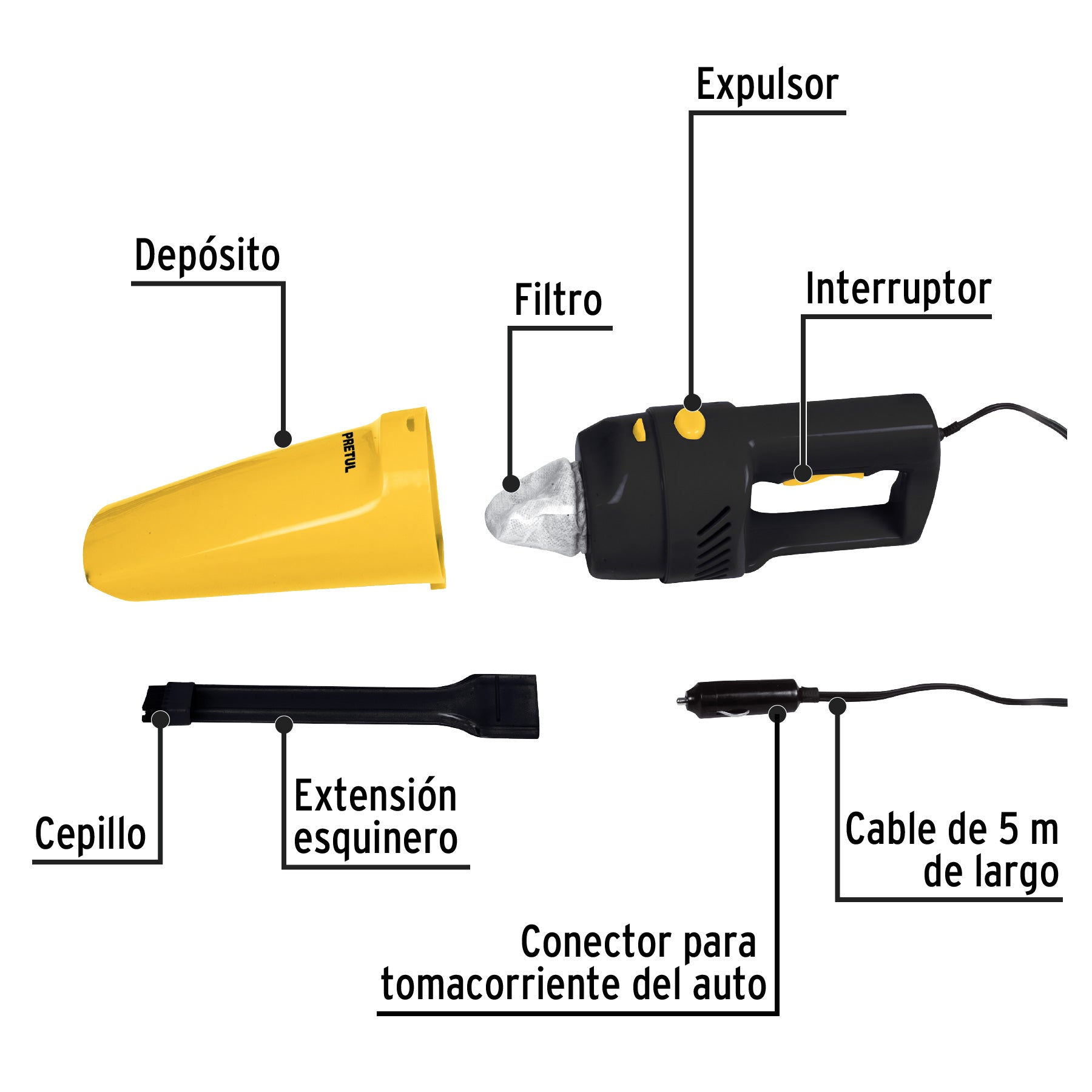Aspiradora para auto, de 12 volts, Pretul