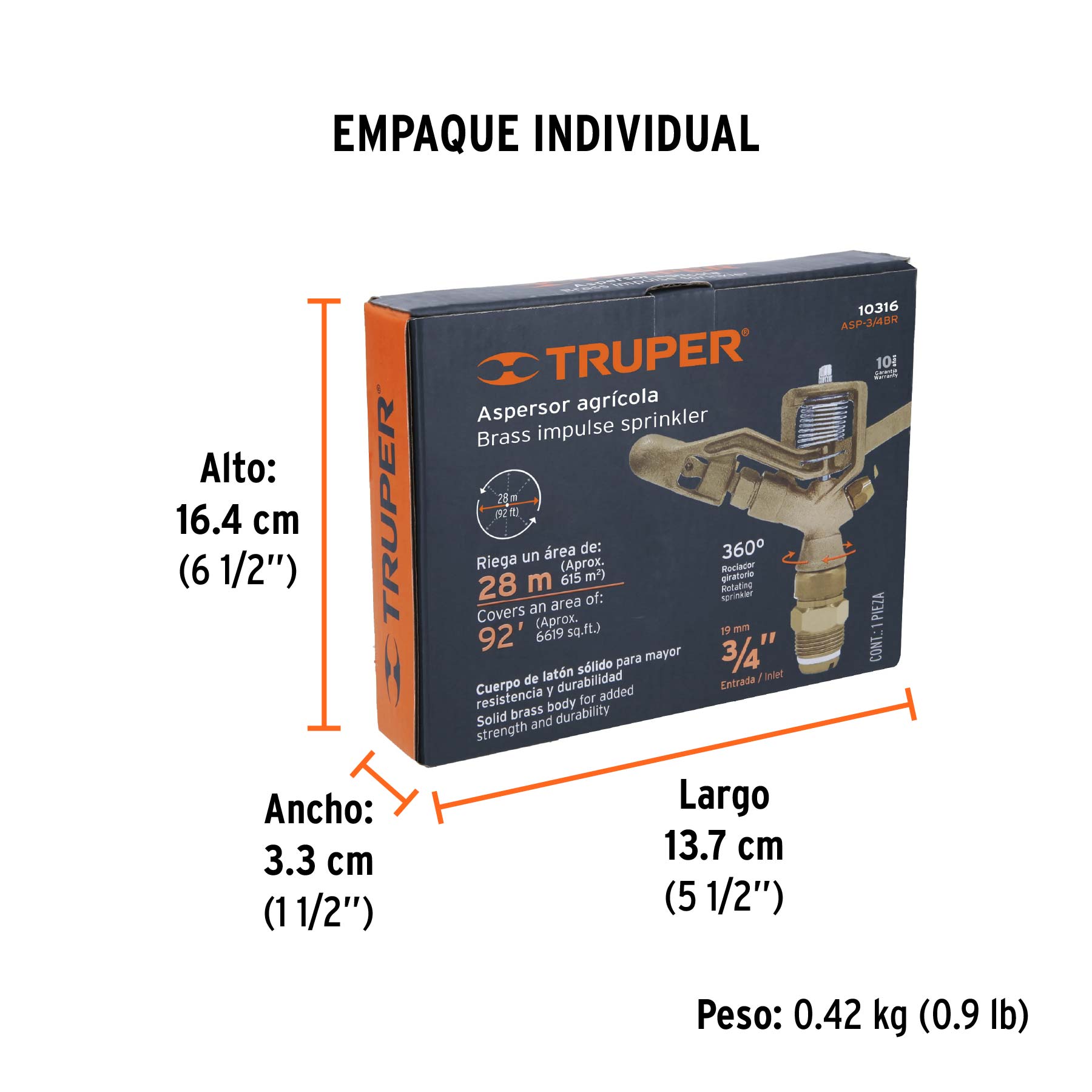 Aspersor agrícola 3/4", fundido en latón