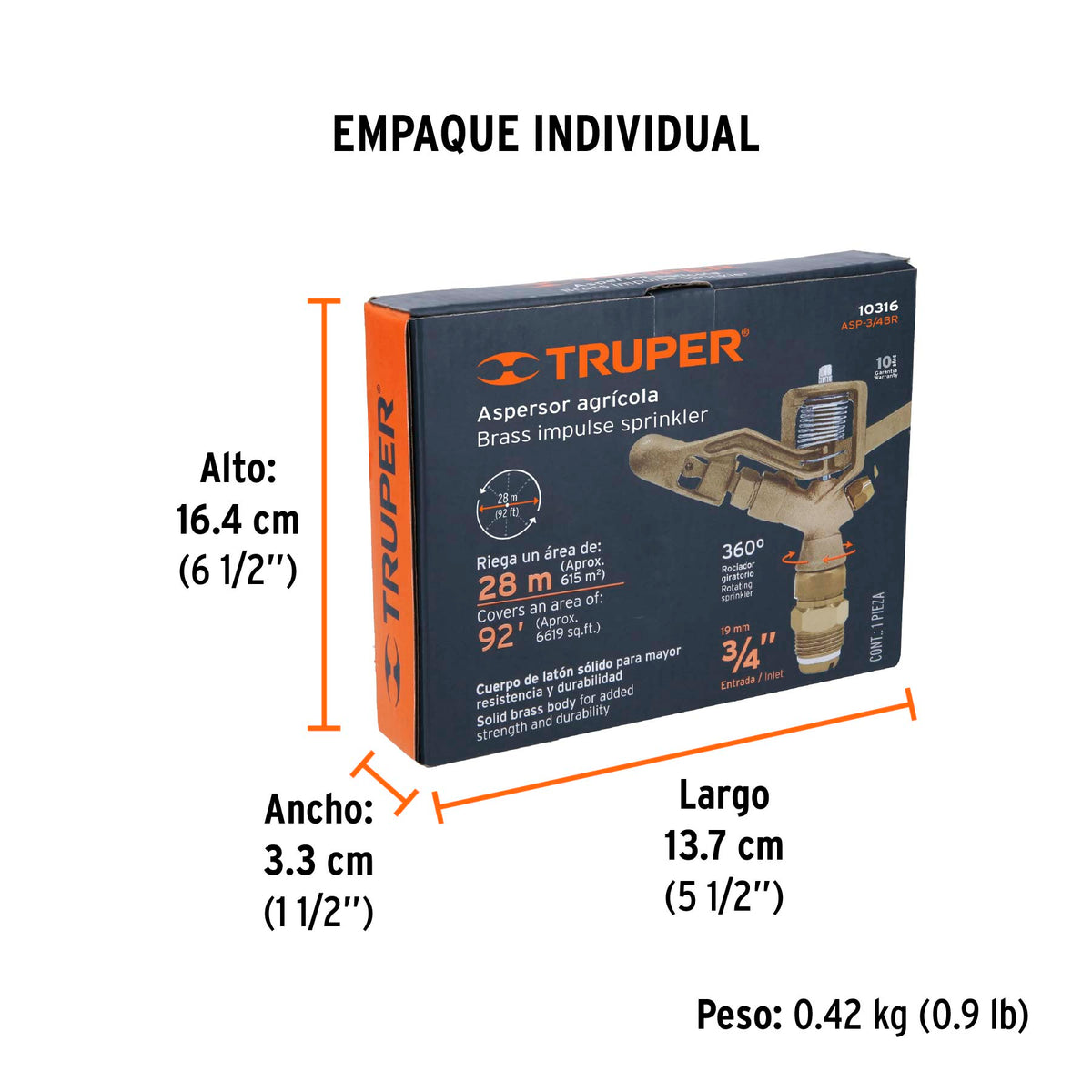 Aspersor agrícola 3/4", fundido en latón