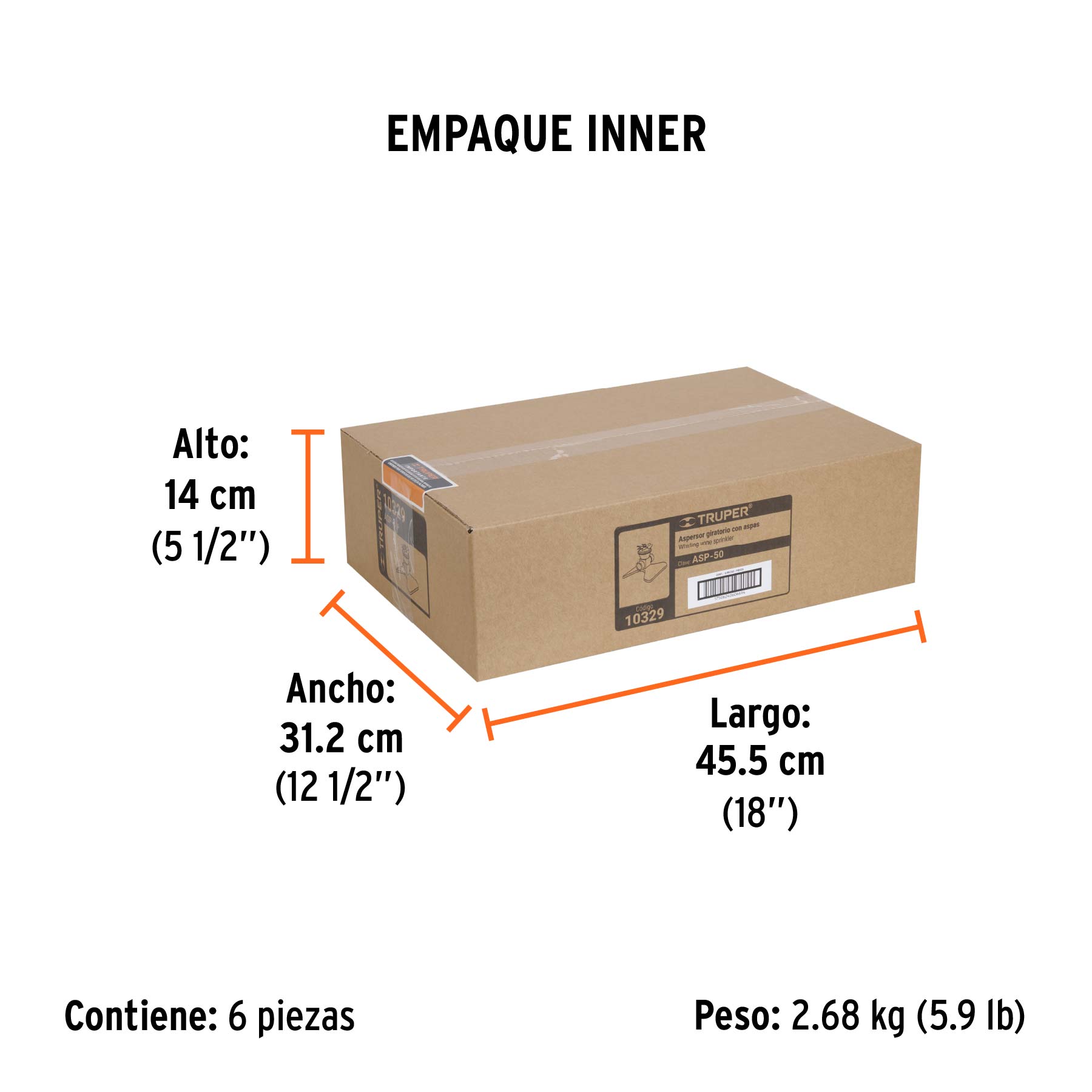 Aspersor metálico, giratorio con aspas,diámetro riego 5 mts