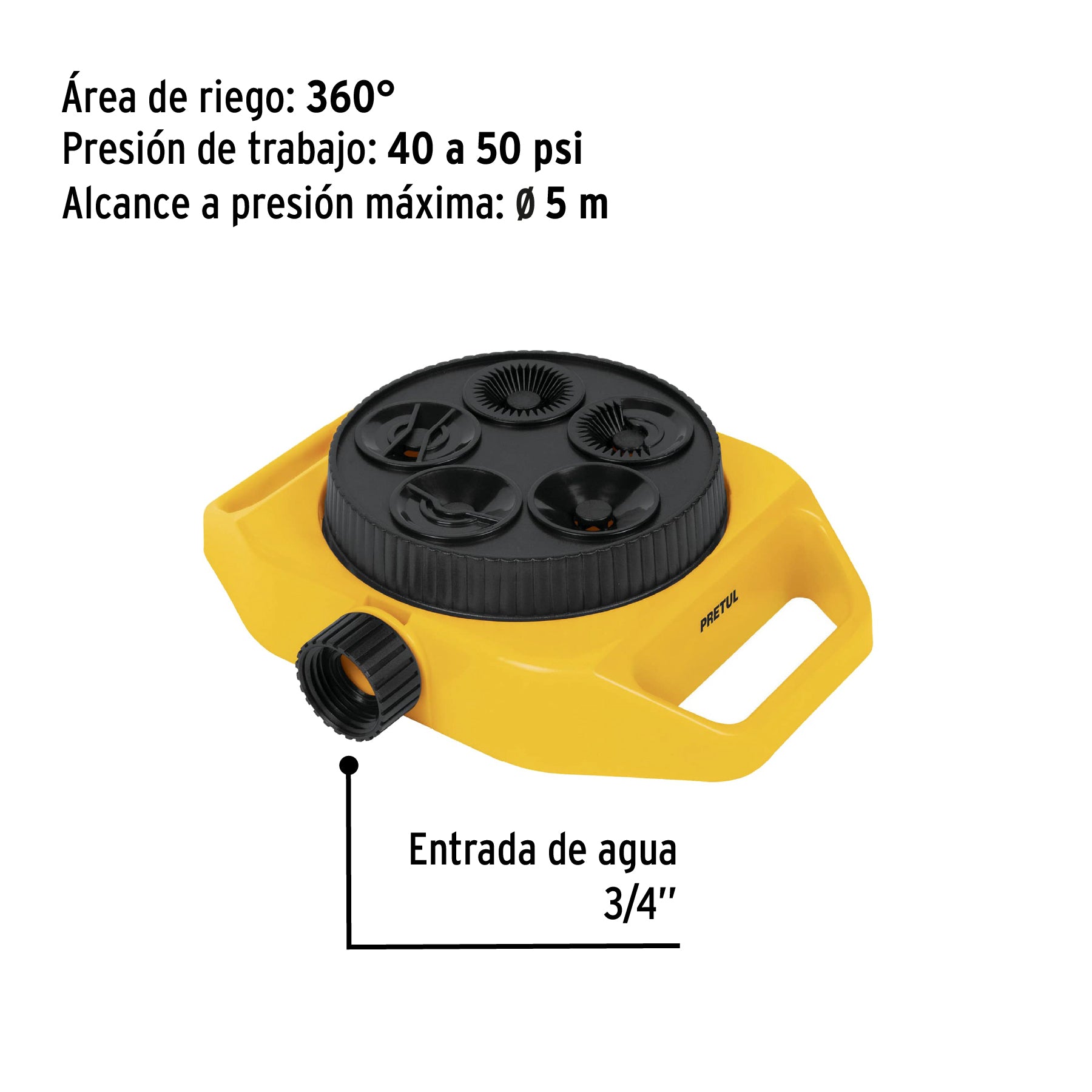 Aspersor plástico 5 posiciones, 8 mm, pretul