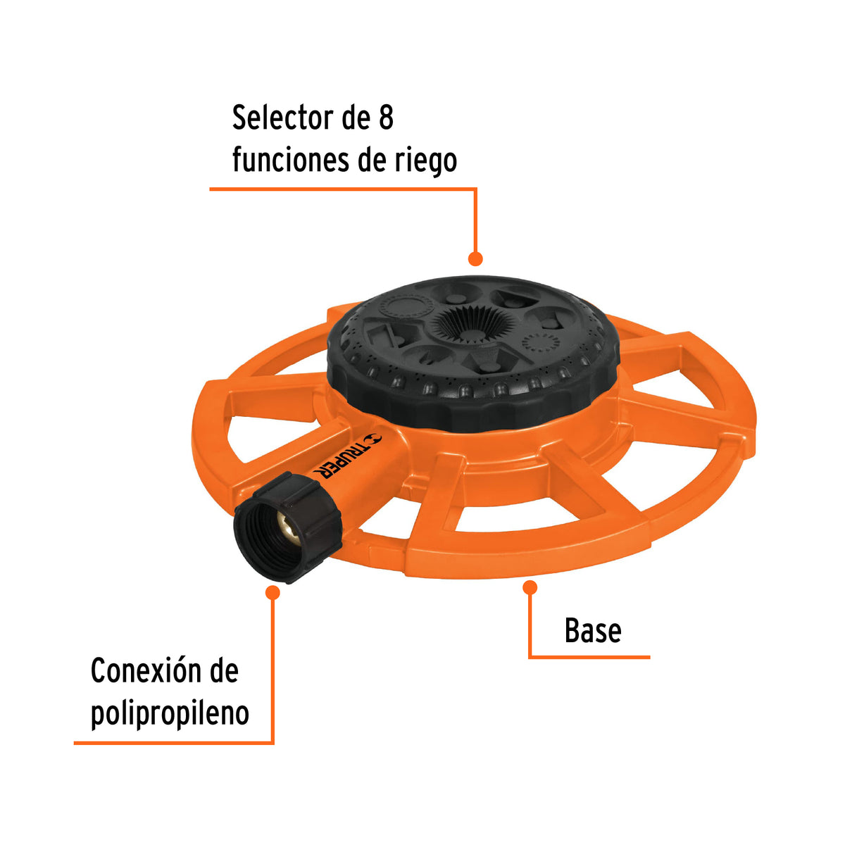 Aspersor de 8 funciones base aluminio