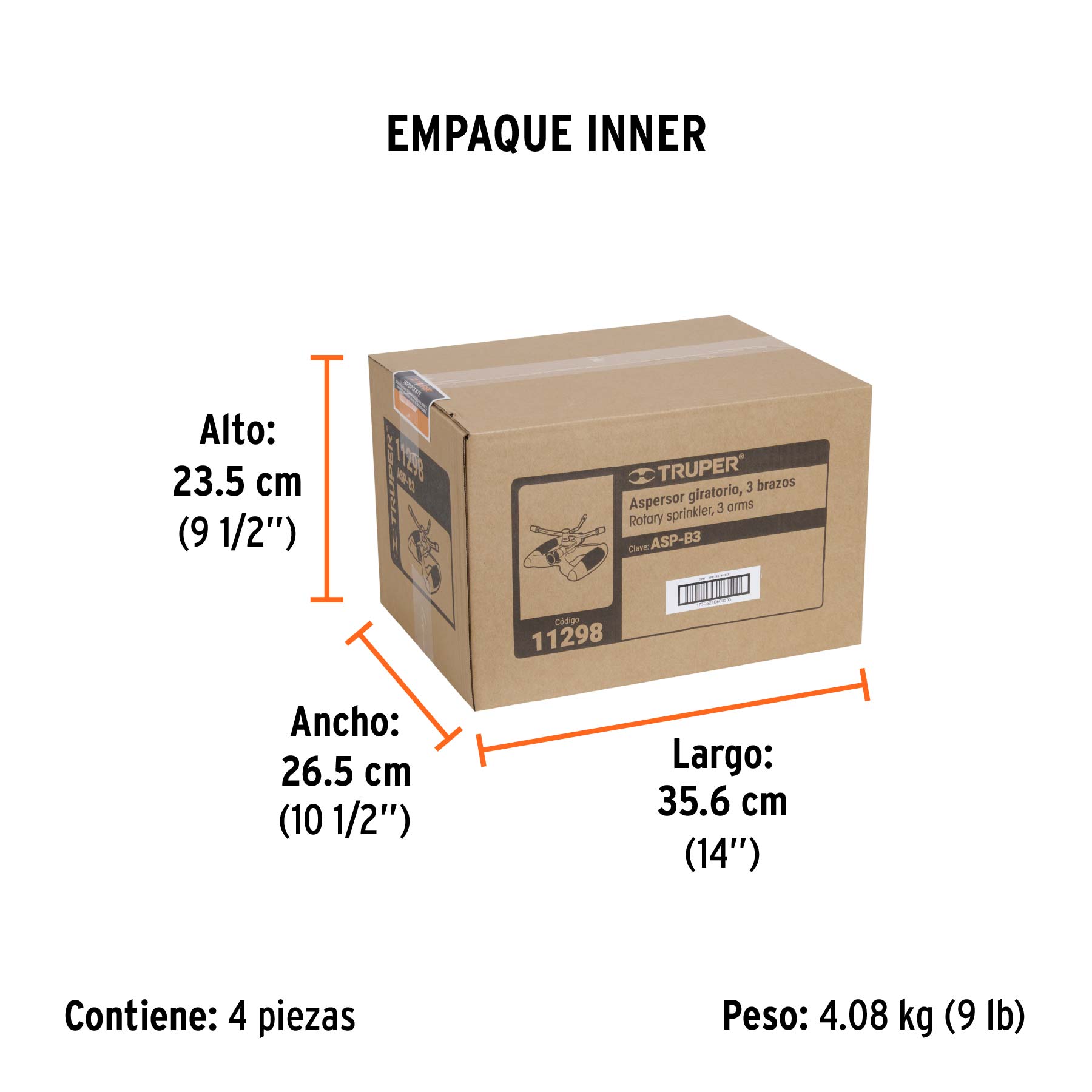 Aspersor tres brazos, base plástica