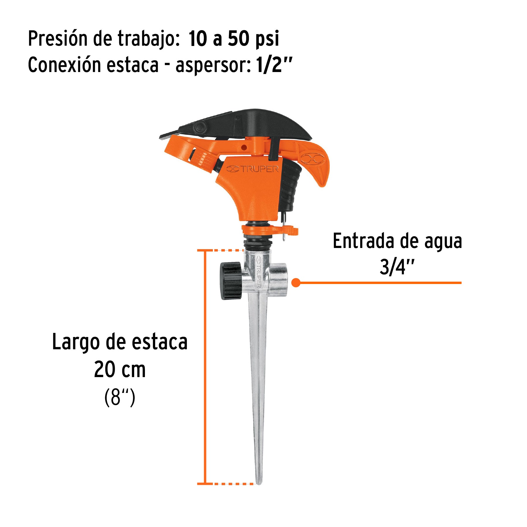 Aspersor plástico dos vías, estaca de 11"