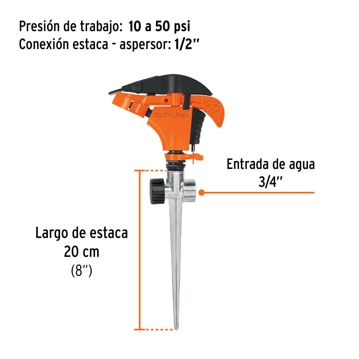 Aspersor plástico dos vías, estaca de 11"