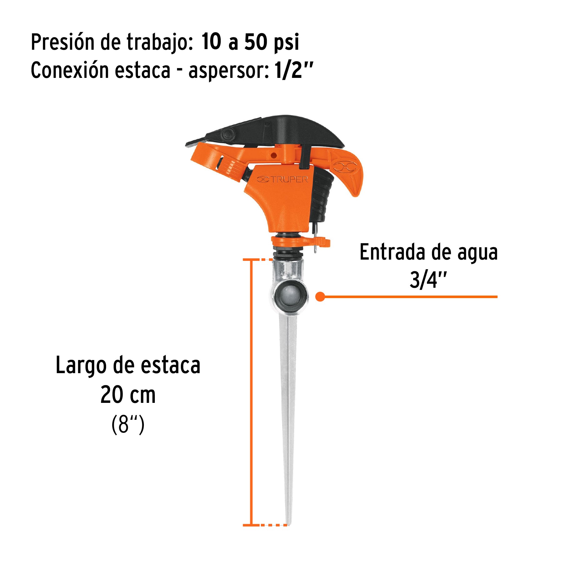 Aspersor plástico una vía, estaca de 11"