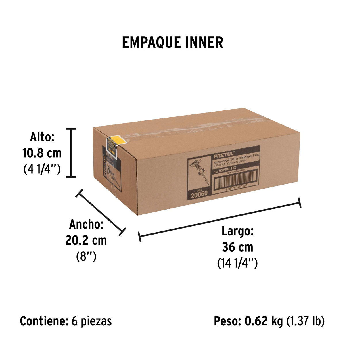 Aspersor plástico dos vías, estaca de 14 cm, pretul