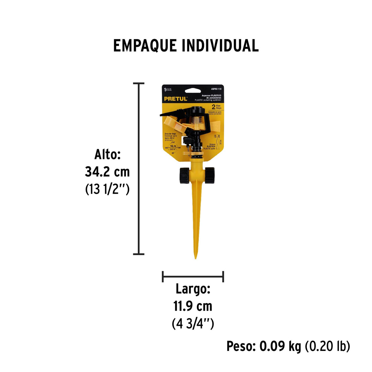 Aspersor plástico dos vías, estaca de 14 cm, pretul