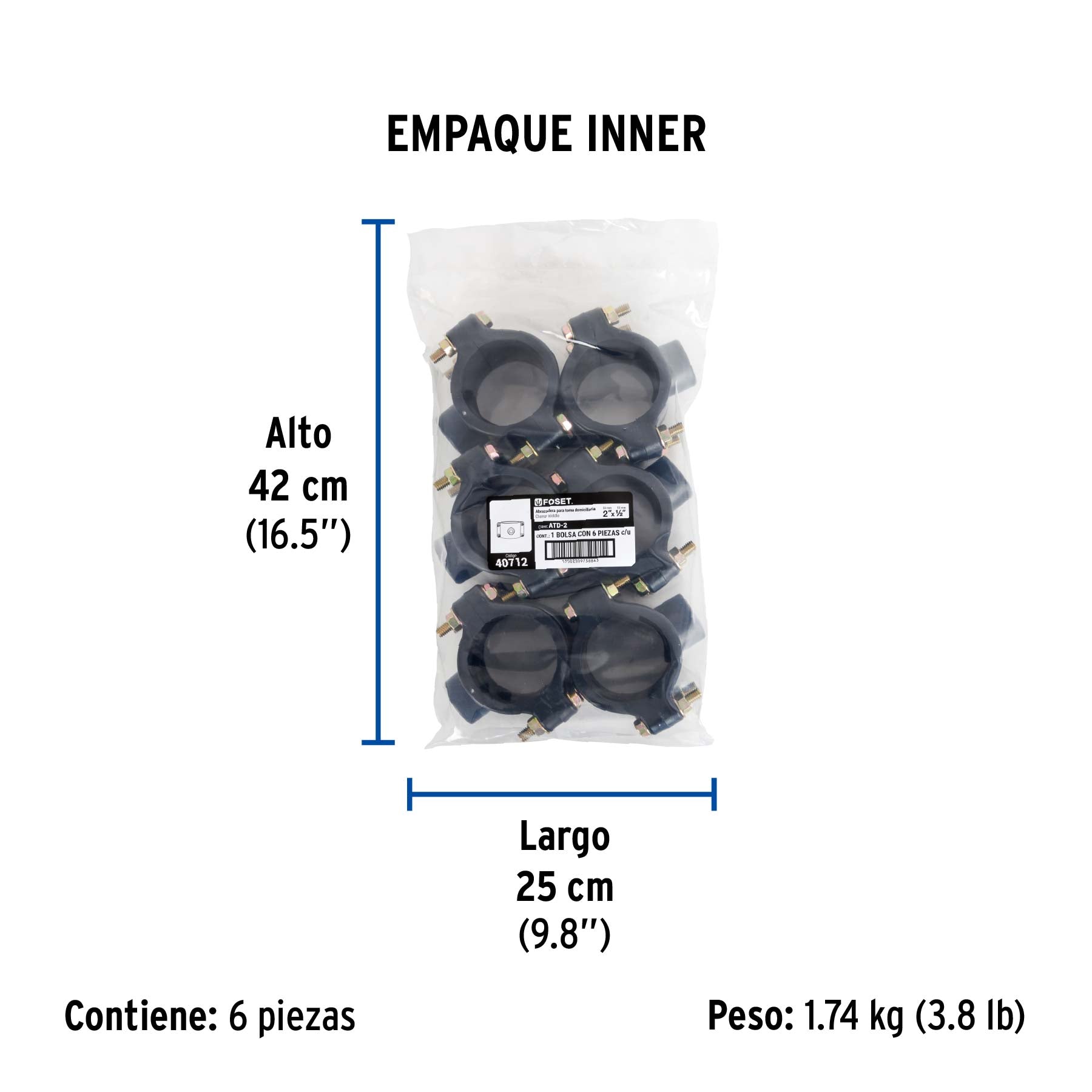 Abrazadera para toma domiciliaria PP 2' x 1/2', Foset