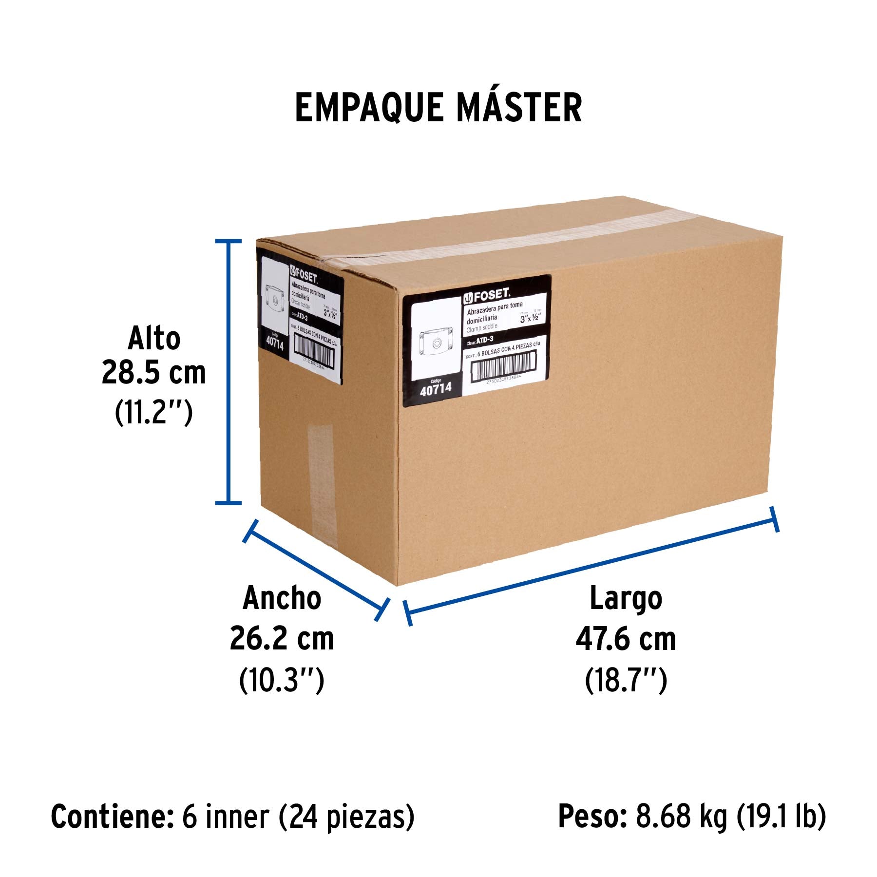 Abrazadera para toma domiciliaria PP 3' x 1/2', Foset