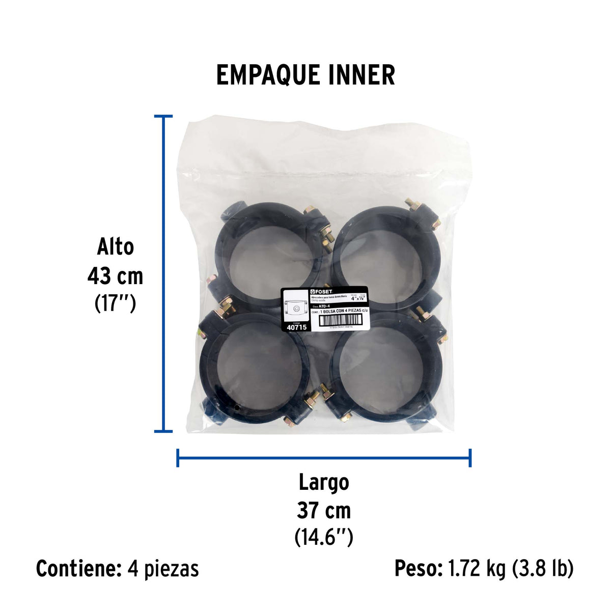 Abrazadera para toma domiciliaria PP 4' x 1/2', Foset