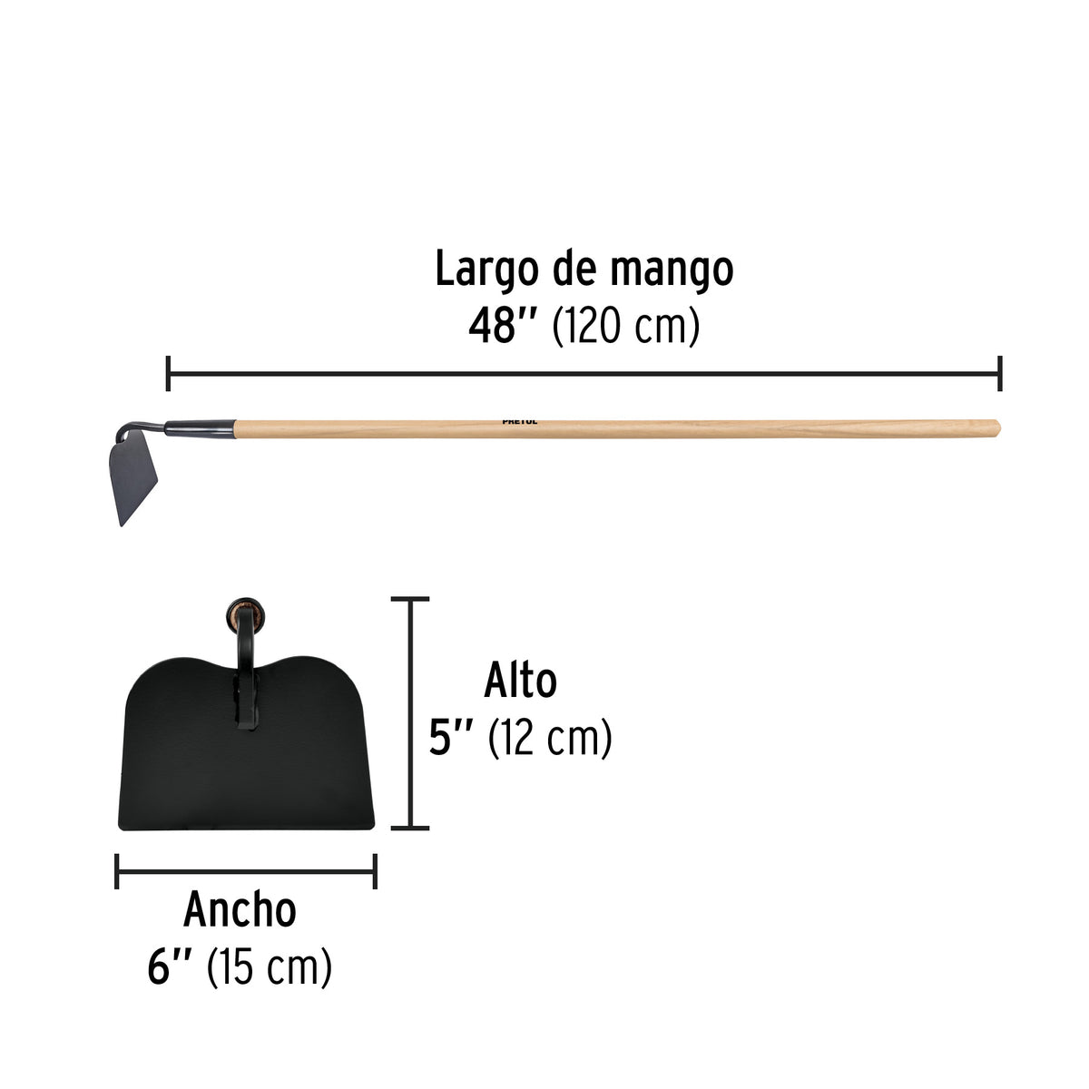 Azadón tipo jardinero 6", mango 48", Pretul
