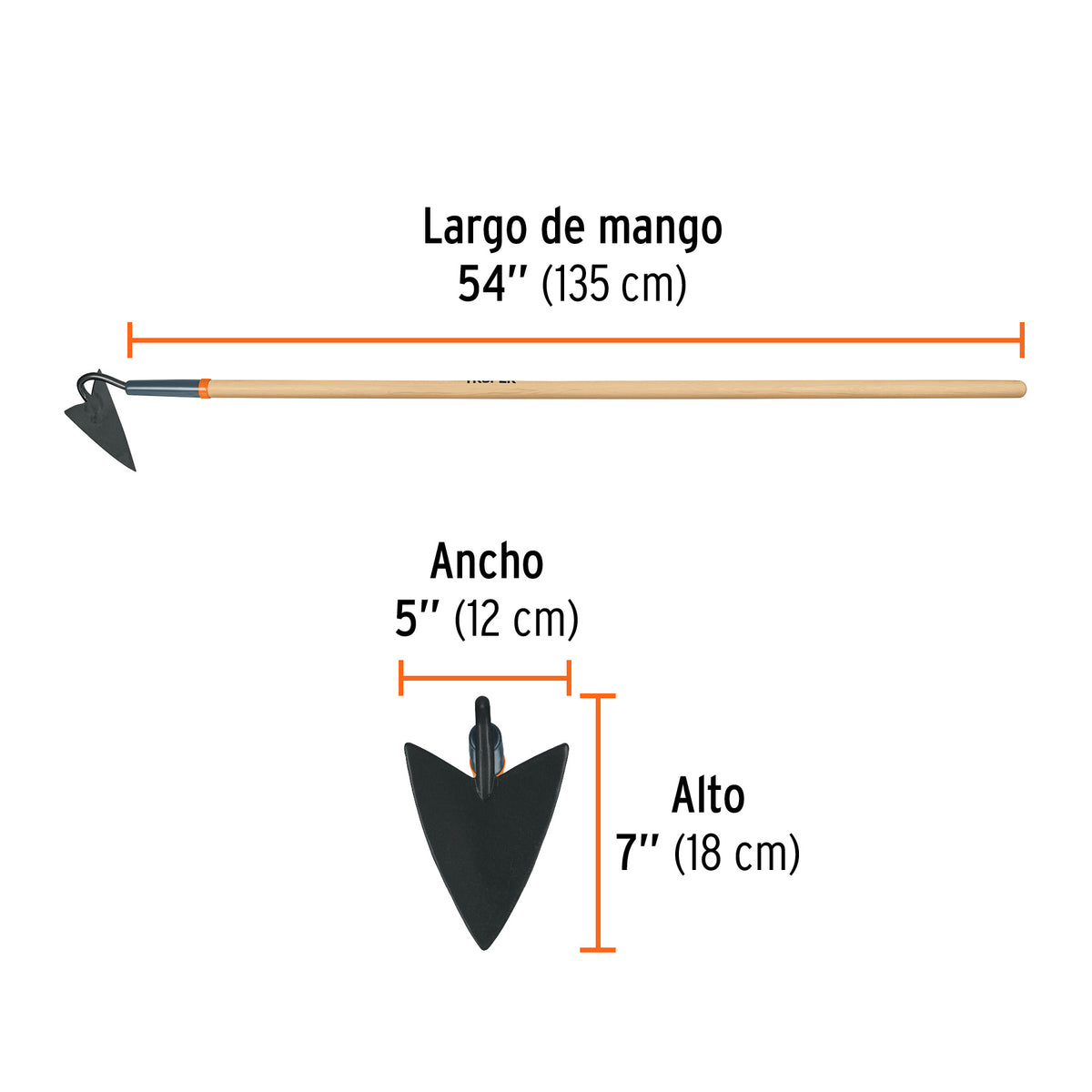Azadón triangular jardinero con mango de madera 54', Truper