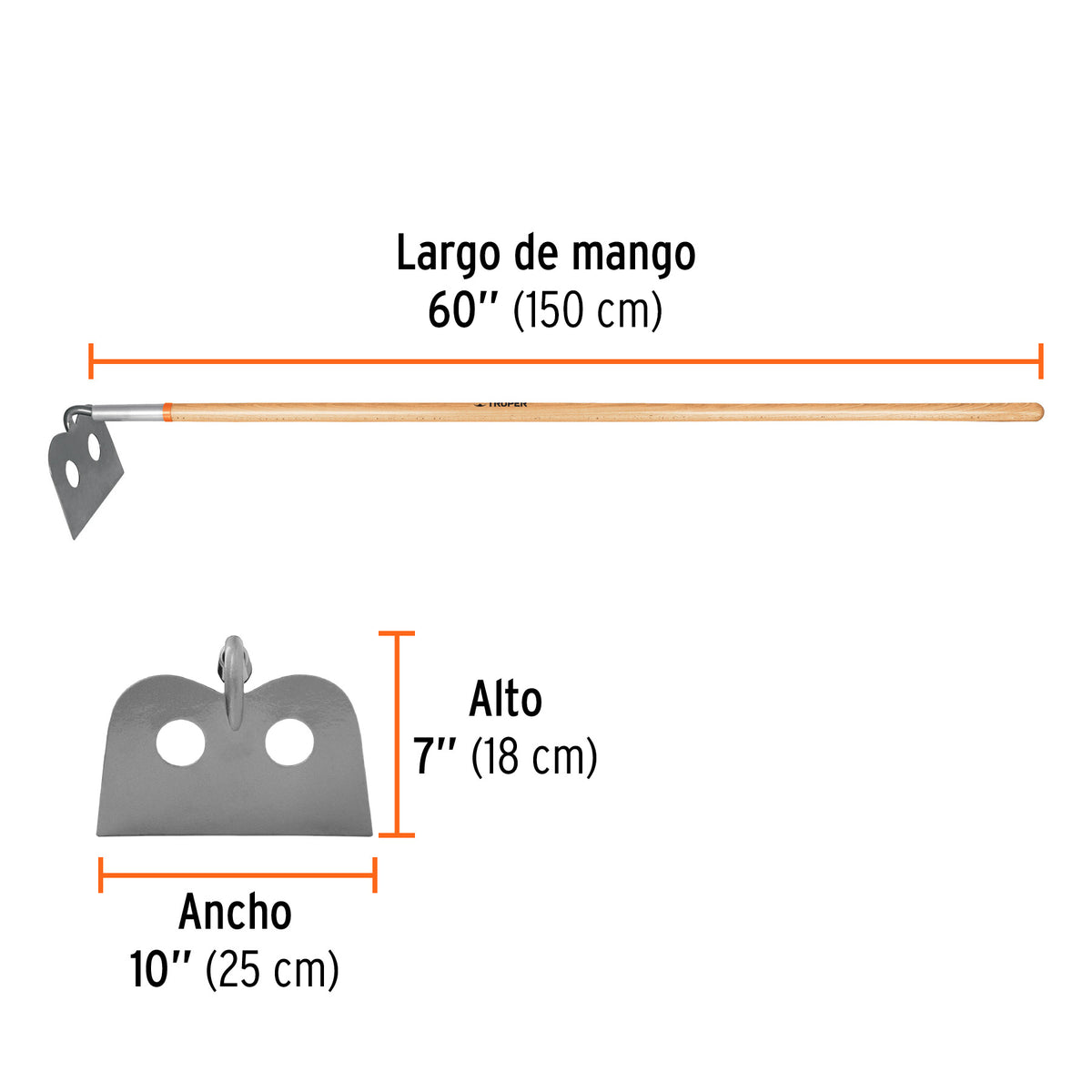 Azadón mezclero cabeza forjada, 10" de ancho, mango 60"