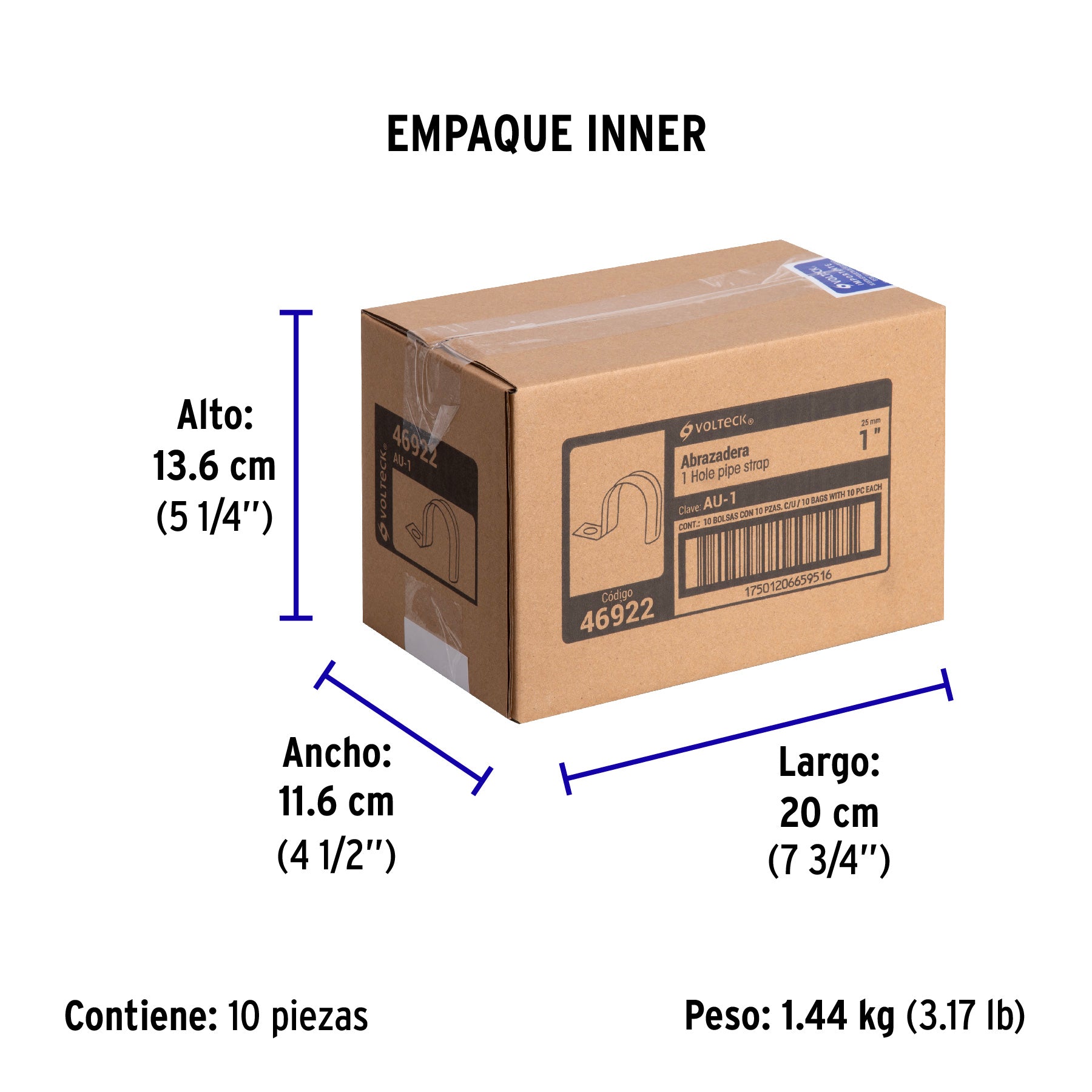 Abrazadera de tubo tipo uña 1", bolsa con 10 pzas, Volteck