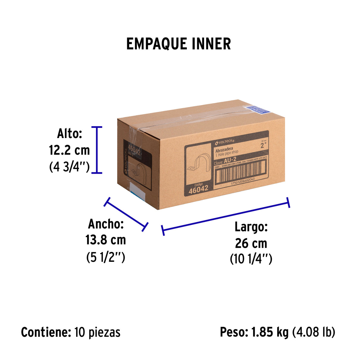 Abrazadera tubo tipo uña 2", bolsa con 5 pzas, Volteck