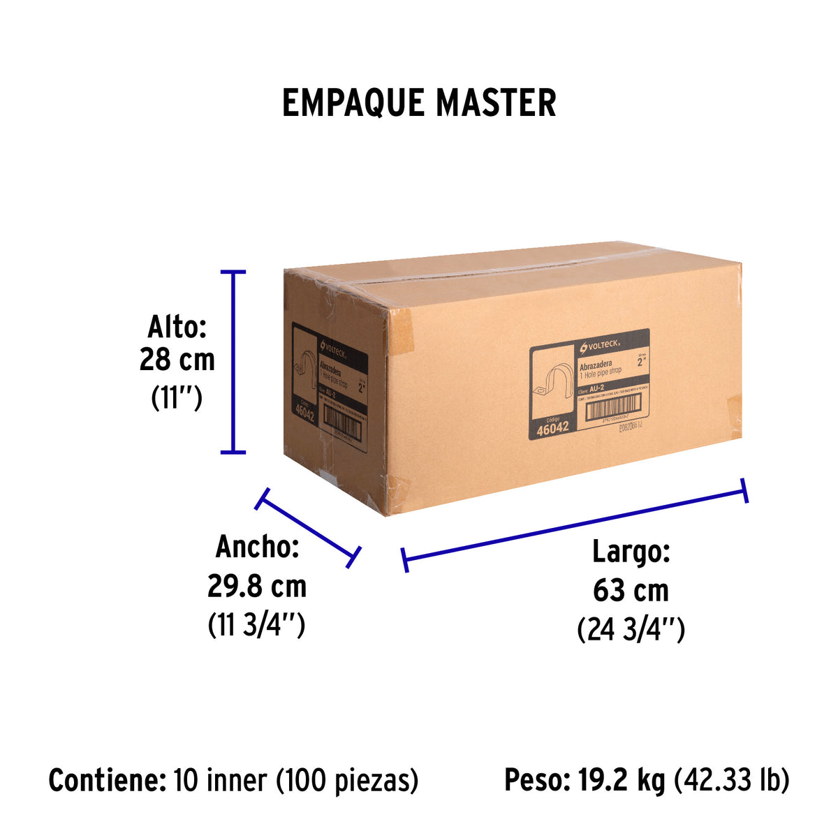 Abrazadera tubo tipo uña 2", bolsa con 5 pzas, Volteck