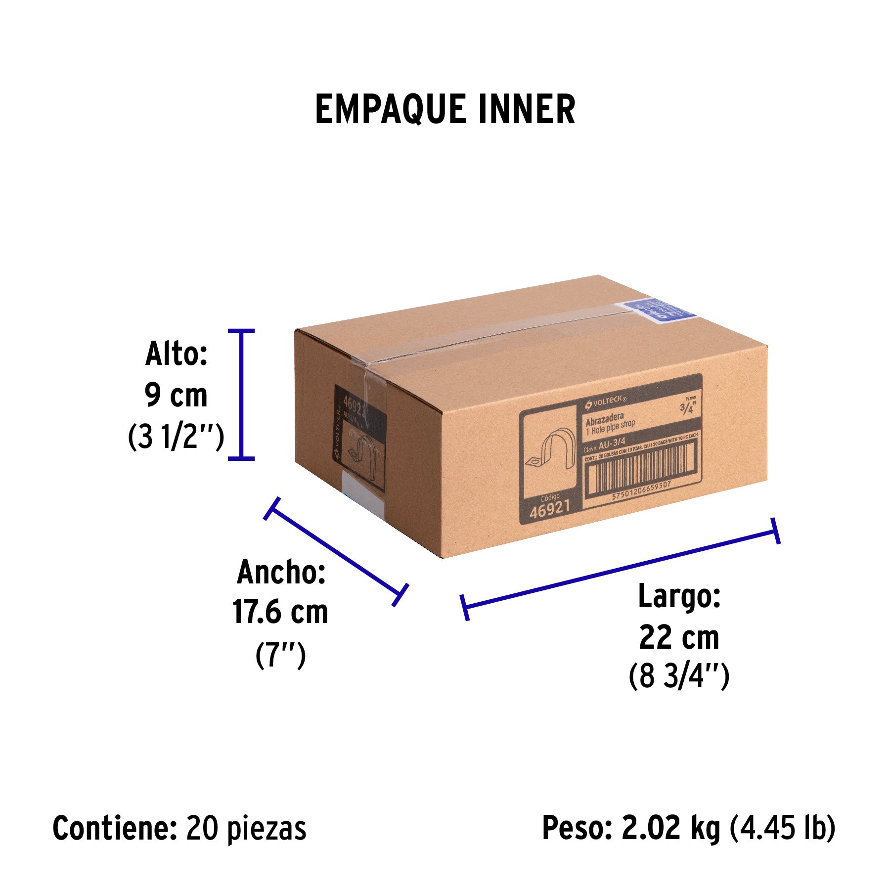 Abrazadera de tubo tipo uña 3/4",bolsa con 10 pzas , Volteck