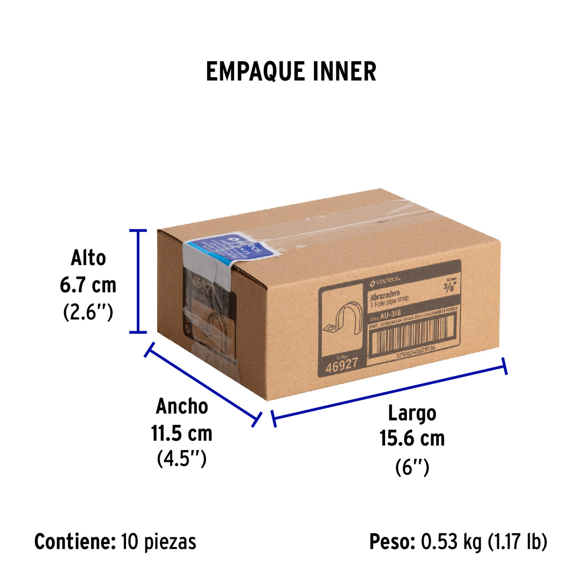 Abrazadera para tubo, tipo uña 3/8", bolsa con 10 pzas