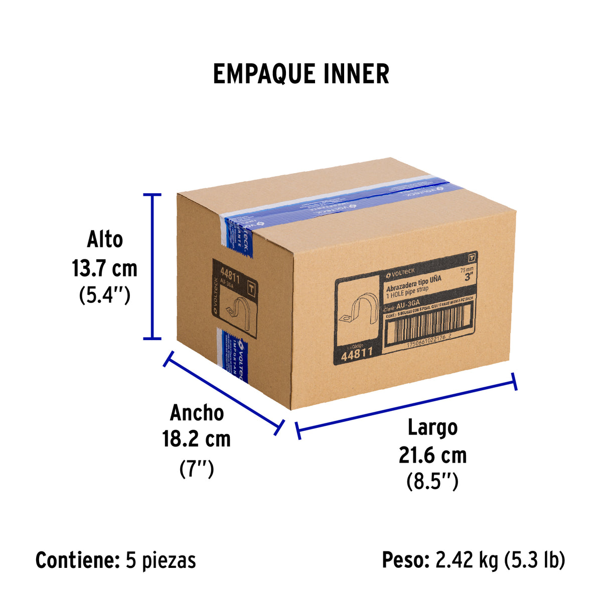 Bolsa c/5 abrazaderas tipo uña 3' p/tubo pared gruesa