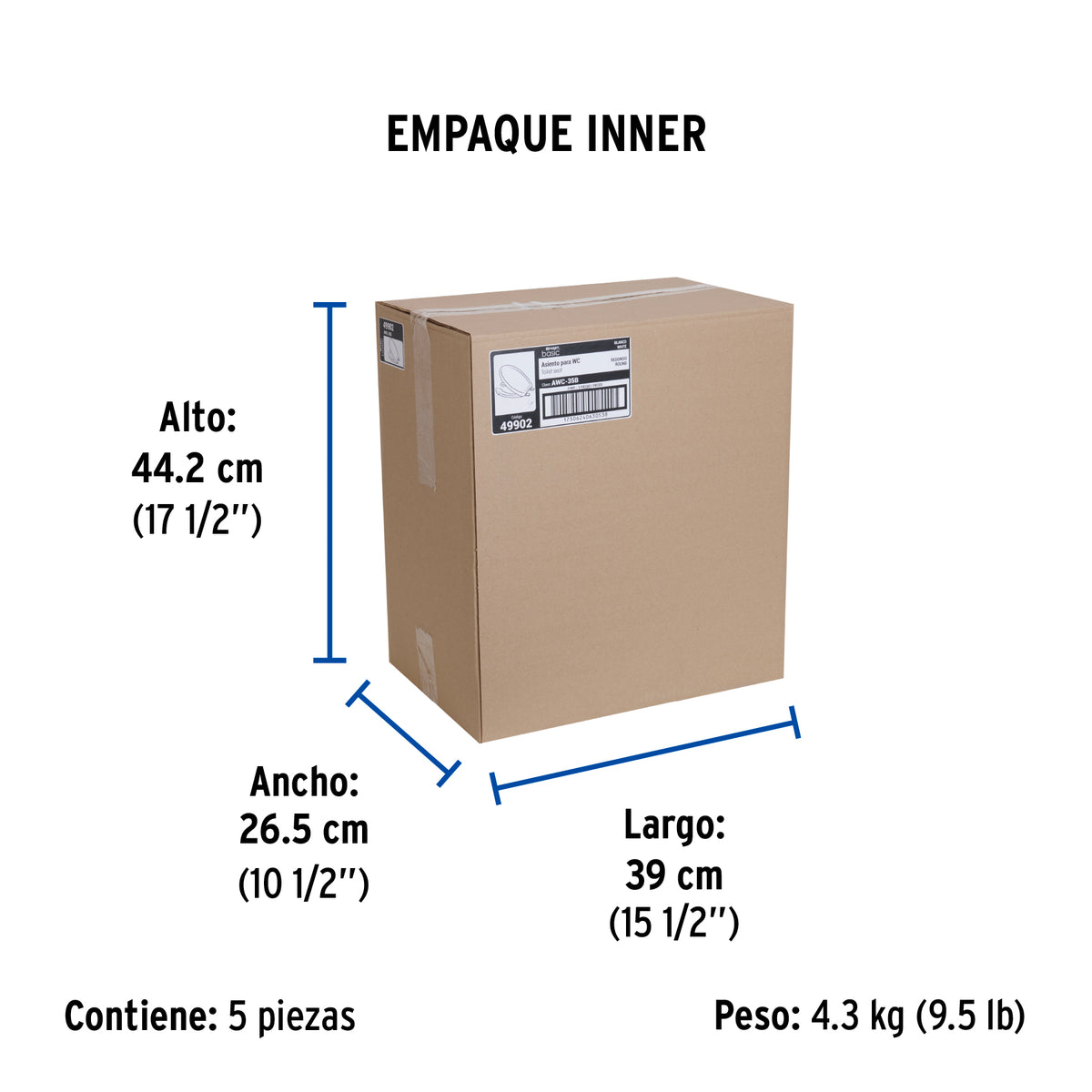 Asiento económico para WC, 35 cm, blanco