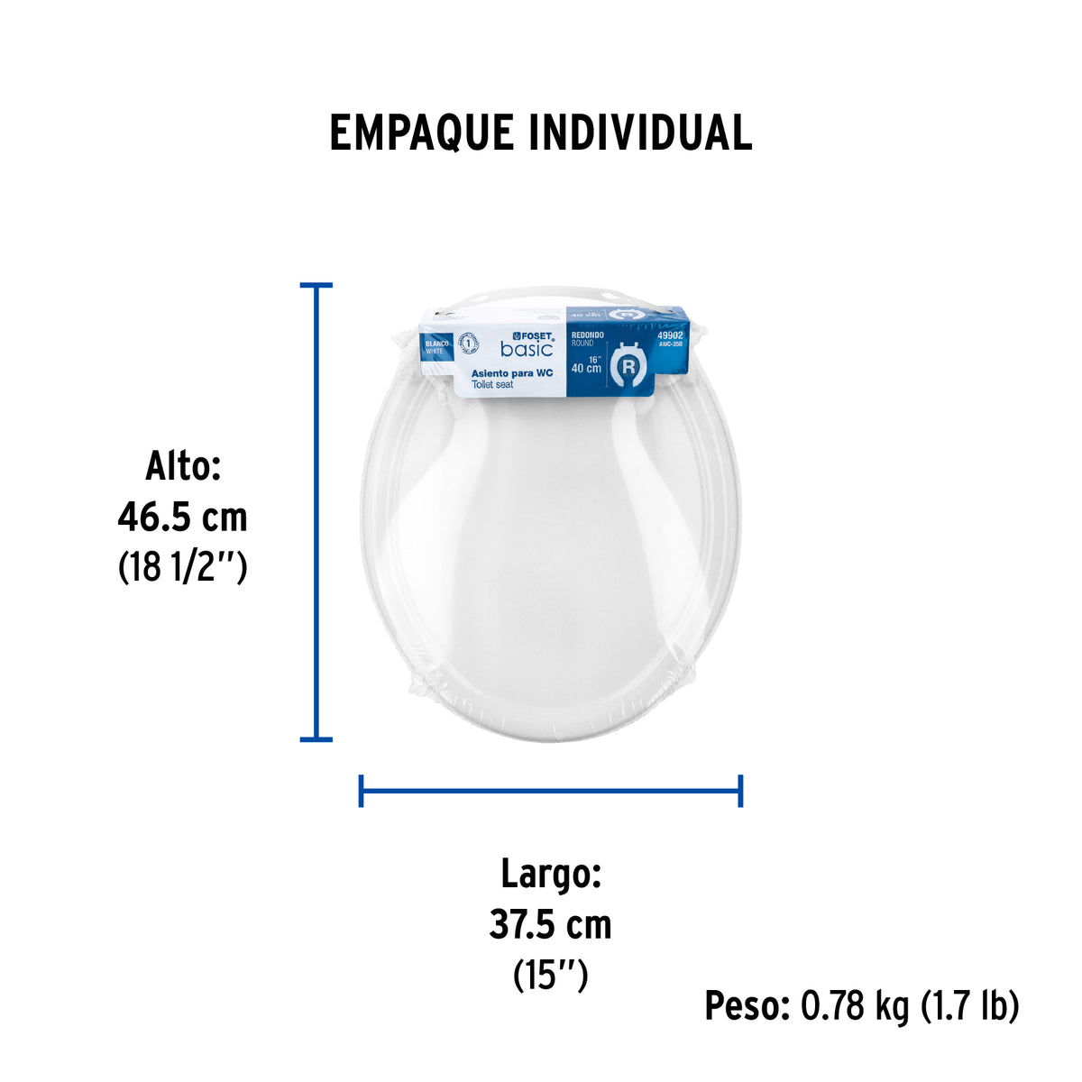 Asiento económico para WC, 35 cm, blanco