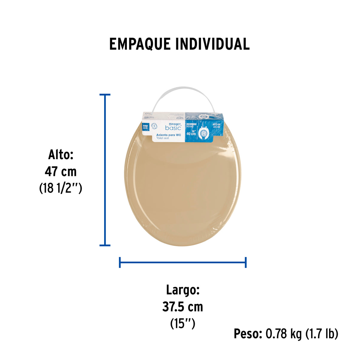 Asiento ligero con tapa para WC, beige, Foset Basic