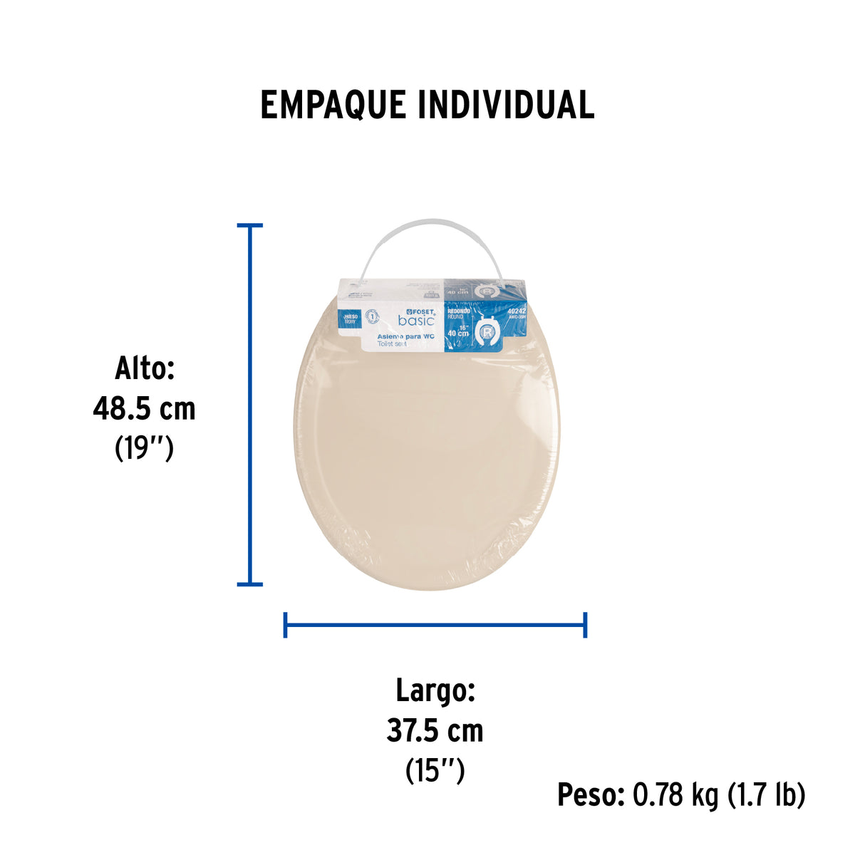 Asiento ligero con tapa para WC, hueso, Foset Basic