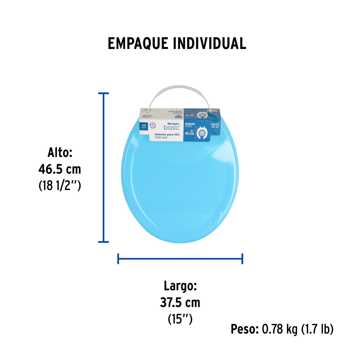 Asiento ligero con tapa para WC, azul, Foset Basic