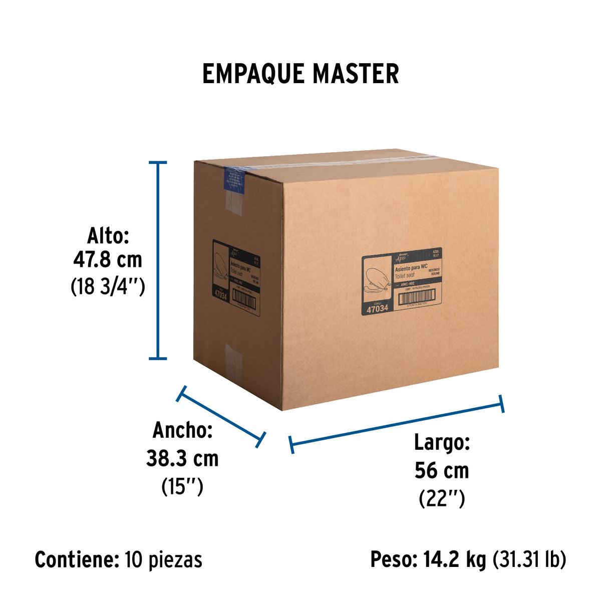 Asiento para WC, 40 cm, azul