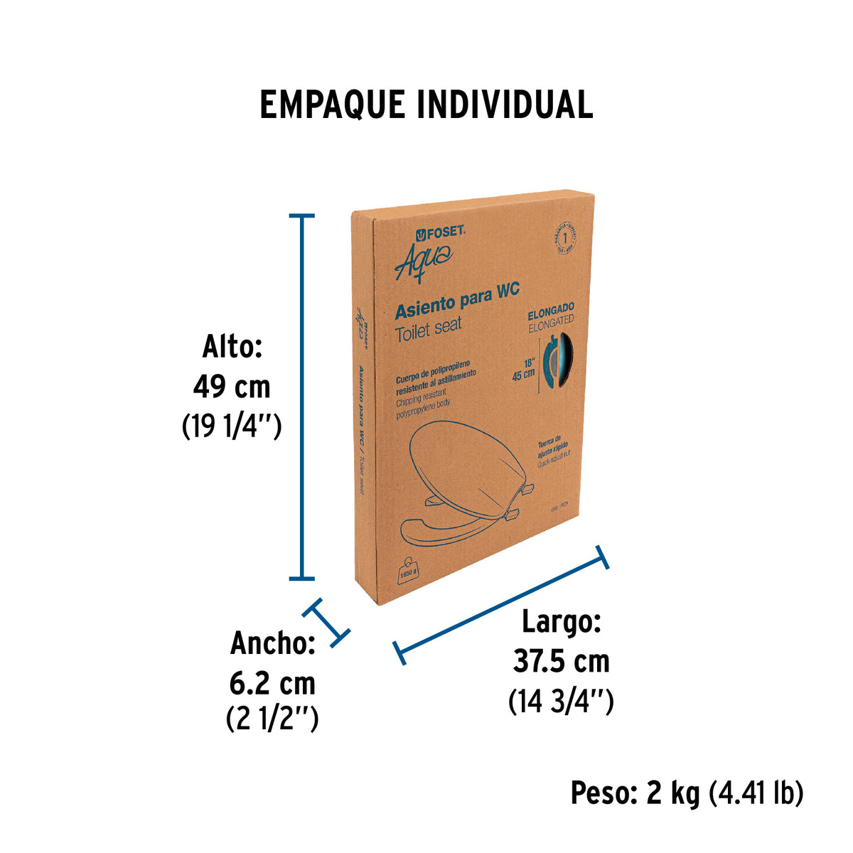 Asiento para WC, 45 cm, azul