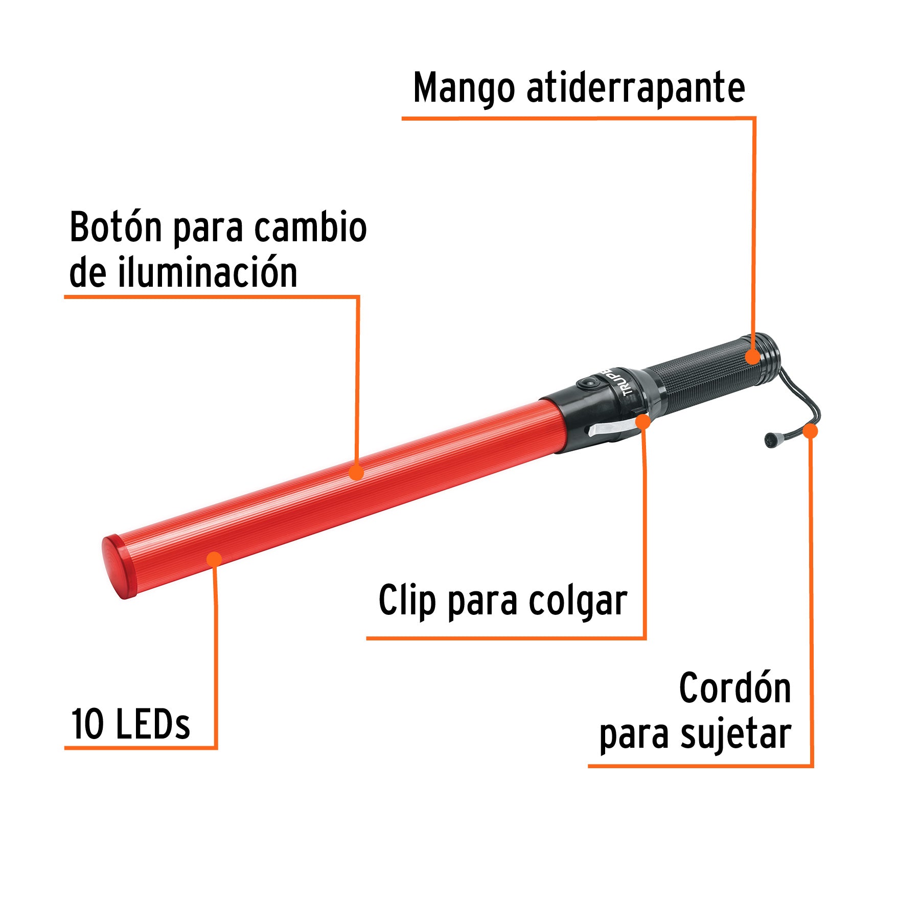 Bastón de seguridad de luz LED, 52 cm