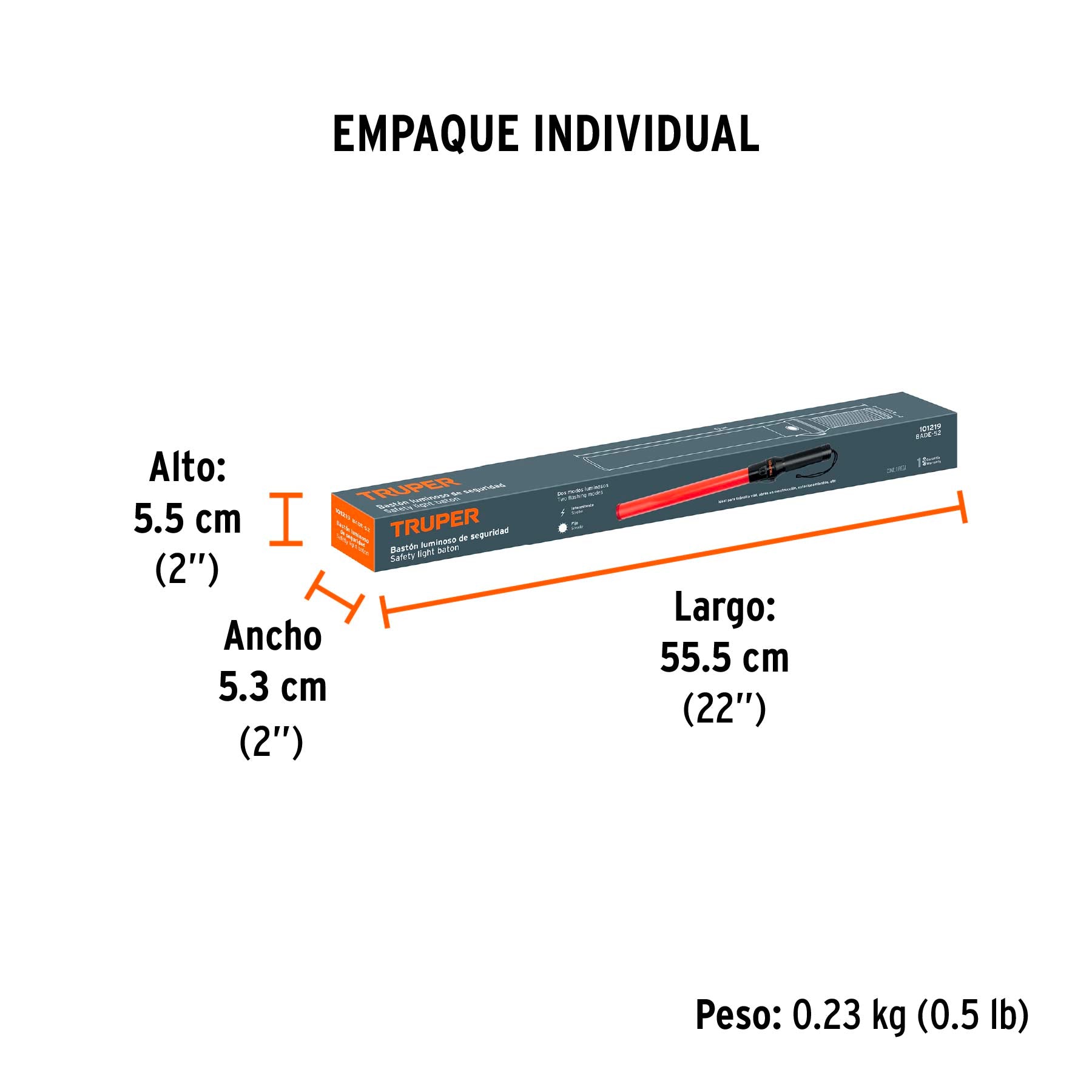 Bastón de seguridad de luz LED, 52 cm