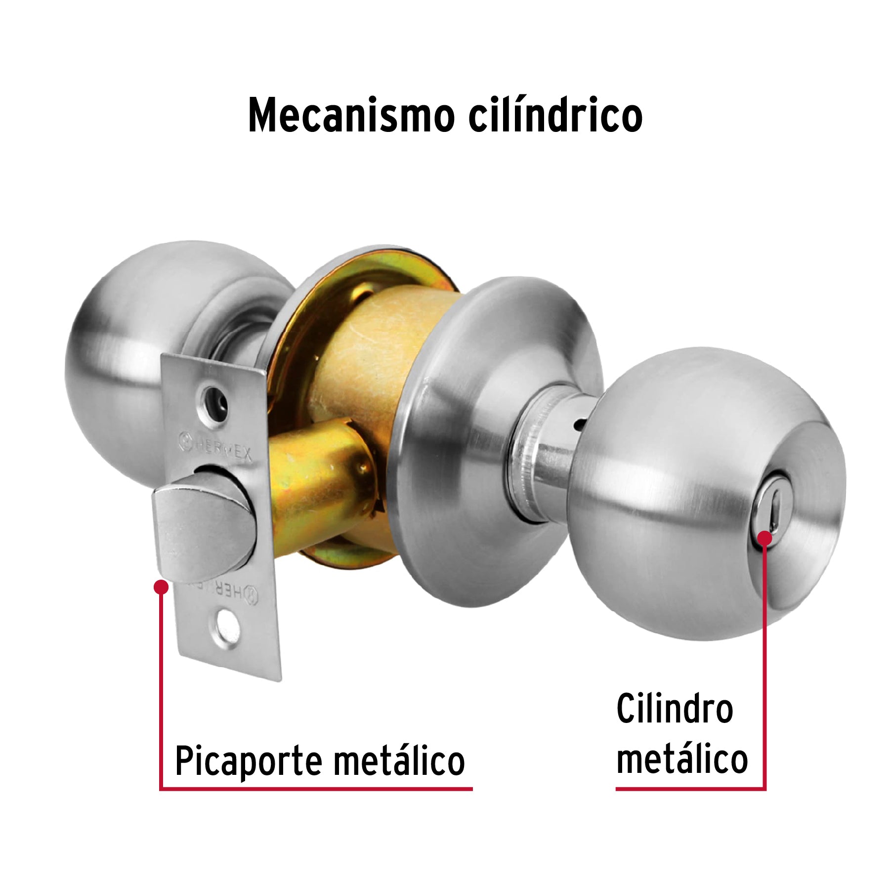 Cerradura pomo, CM, baño, cilíndrica, Hermex Basic