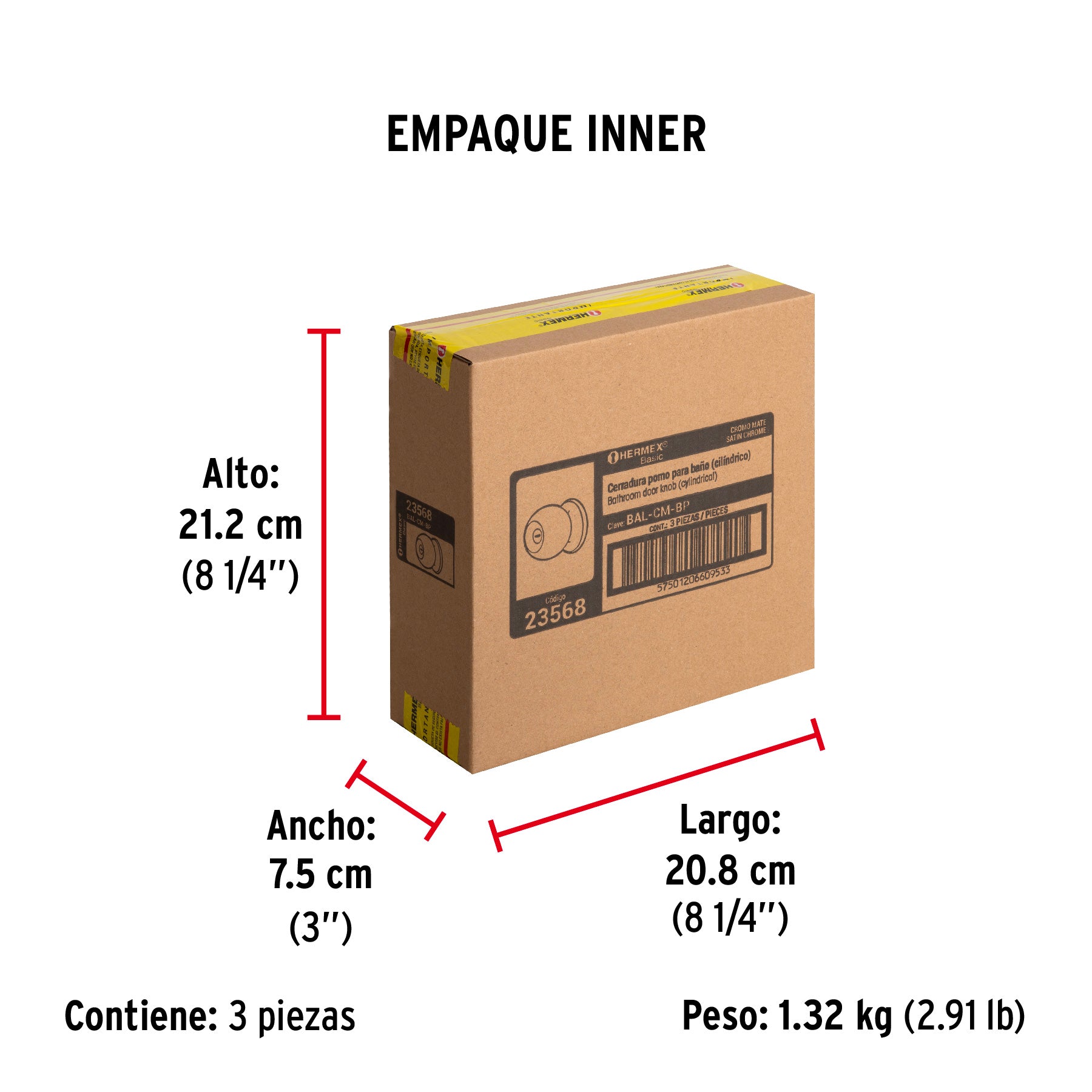 Cerradura pomo, CM, baño, cilíndrica, Hermex Basic