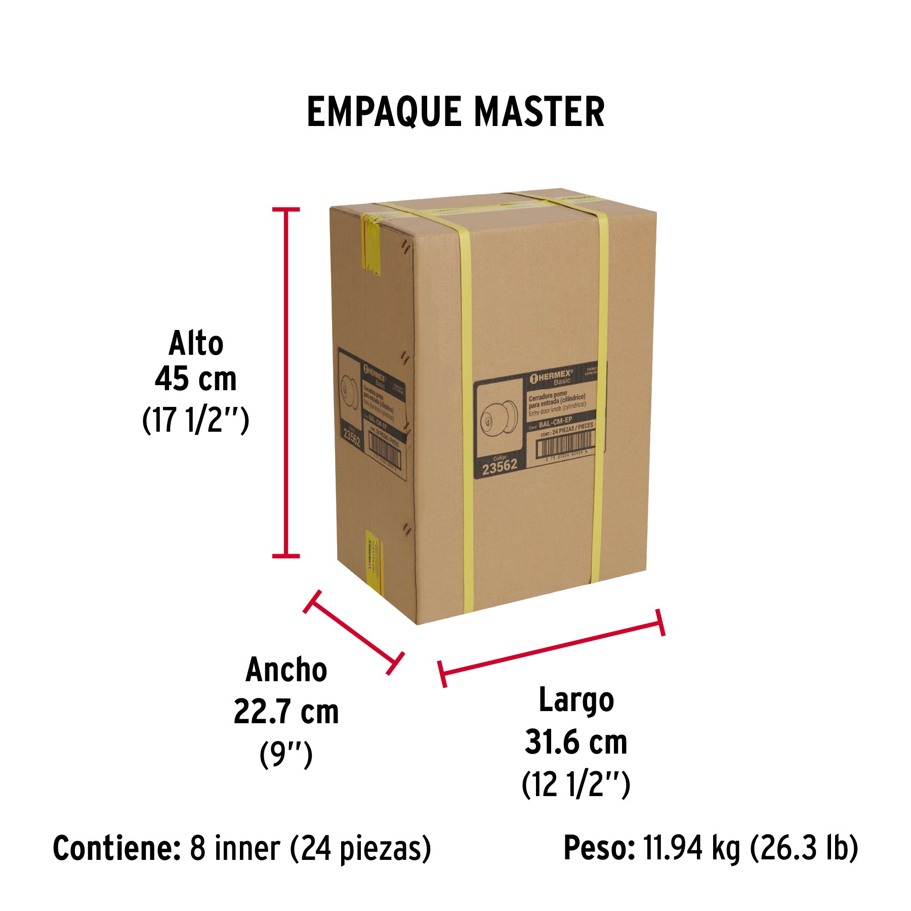 Cerradura pomo, CM, entrada, cilíndrica, Hermex Basic