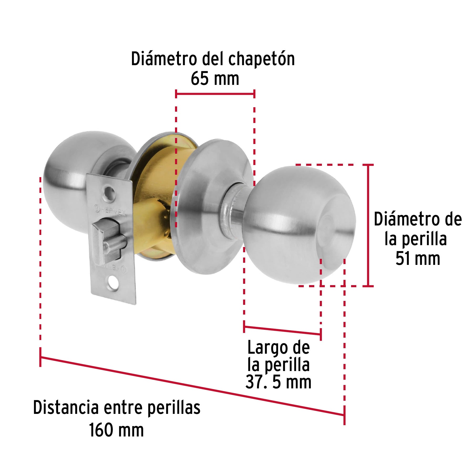 Cerradura pomo, CM, entrada, cilíndrica, Hermex Basic