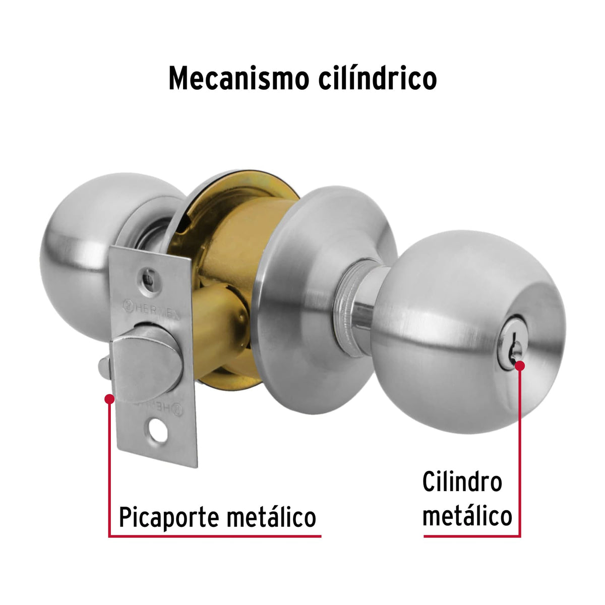 Cerradura pomo, CM, recámara, cilíndrica, Hermex Basic