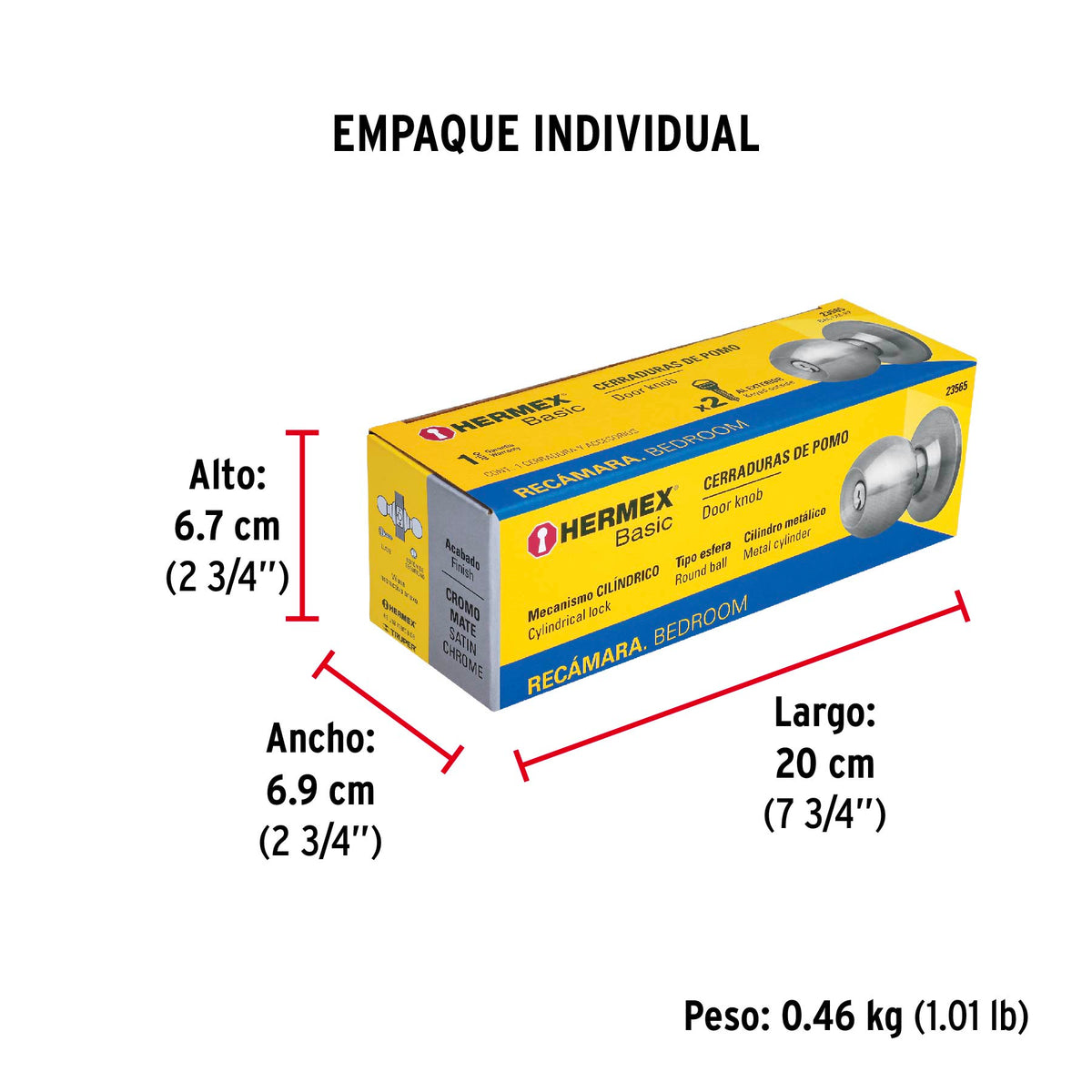 Cerradura pomo, CM, recámara, cilíndrica, Hermex Basic