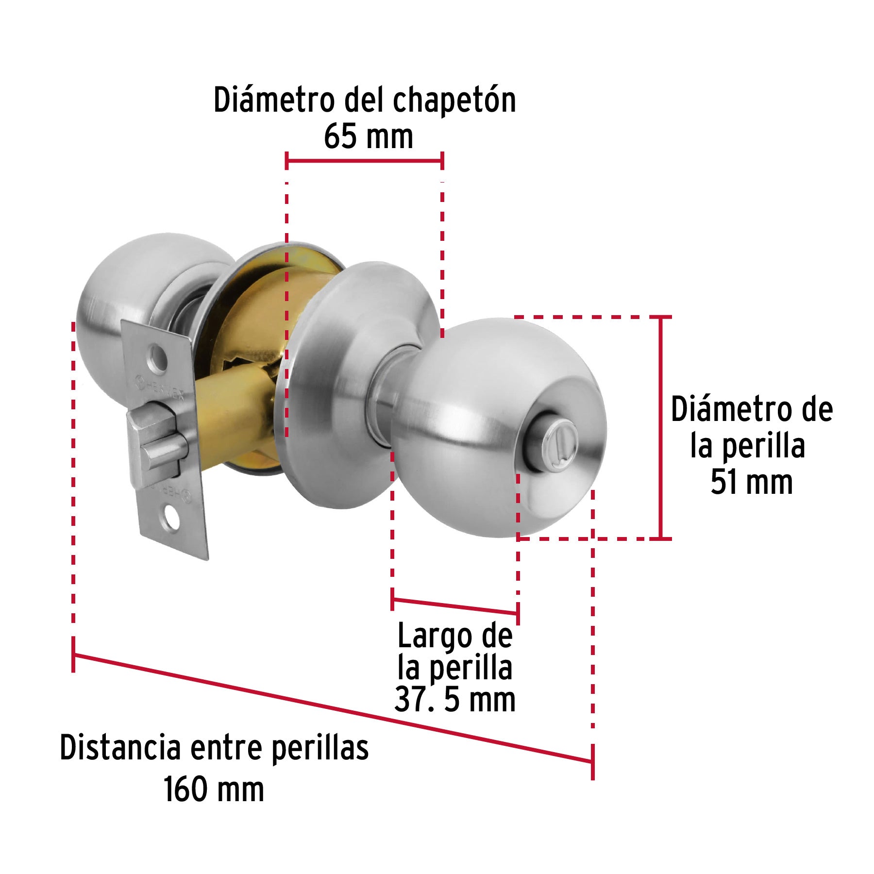 Cerradura pomo, CM, recámara, cilíndrica, Hermex Basic